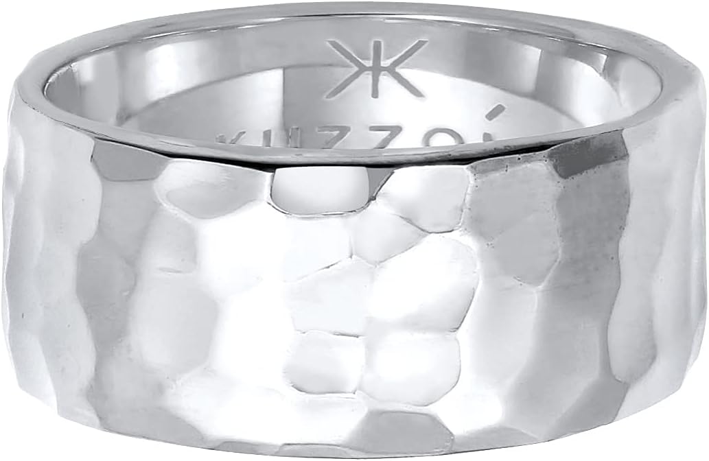Thumbnail 1 de Kuzzoi Herrenring im Hammerschlag-Design, massiver 925 Sterling Silber Bandring (ca. 10 mm breit)