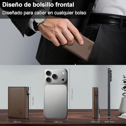 Detalle de TENBST Carteras para Hombre Ultrafina con RFID – Cuero Genuino Marrón