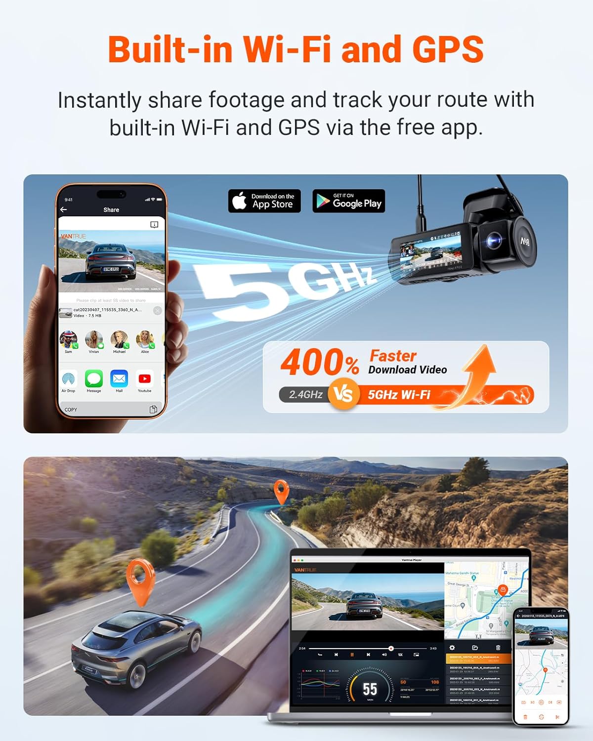 Thumbnail 5 de VANTRUE New N4 Pro S 3-Channel 4K Dash Cam (Triple STARVIS 2) with GPS, Wi‑Fi, and 24/7 Buffered Parking Mode