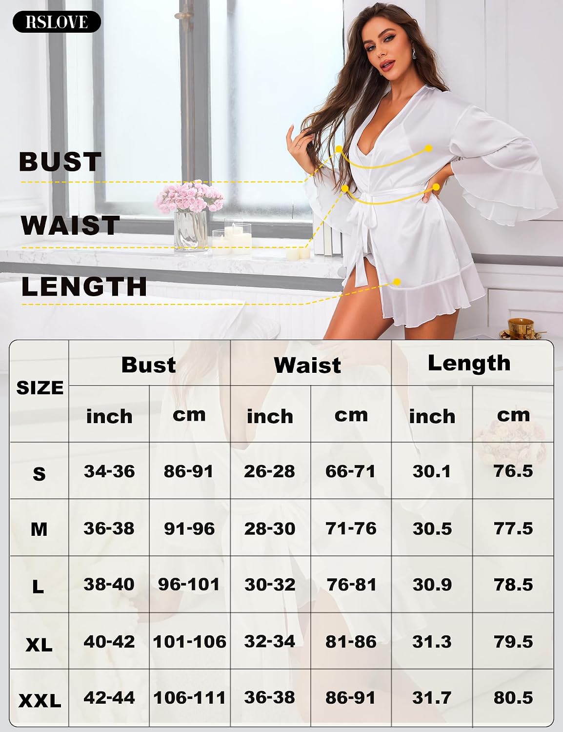 Detalle de RSLOVE Lingerie Sexy Femme : Peignoir Kimono en Satin et Nuisette – Ensemble élégant