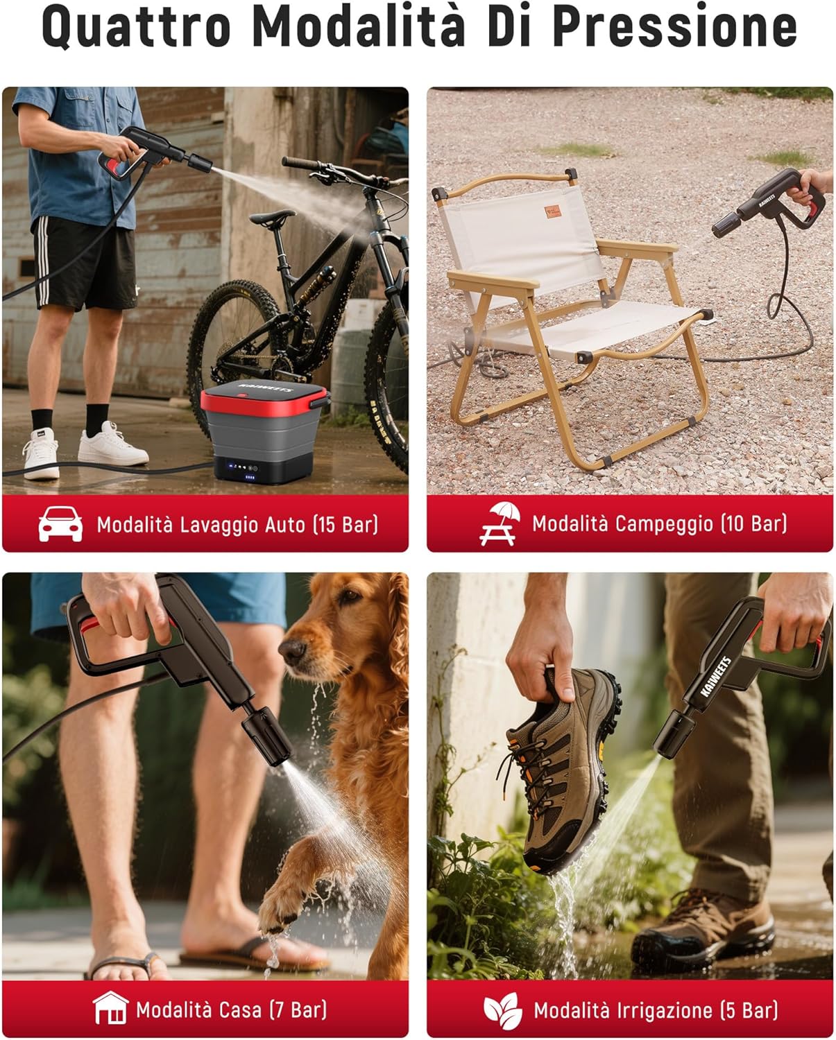 Thumbnail 6 de KAIWEETS Idropulitrice Portatile 15 Bar pieghevole con ugello 5 in 1 e serbatoio 12 L