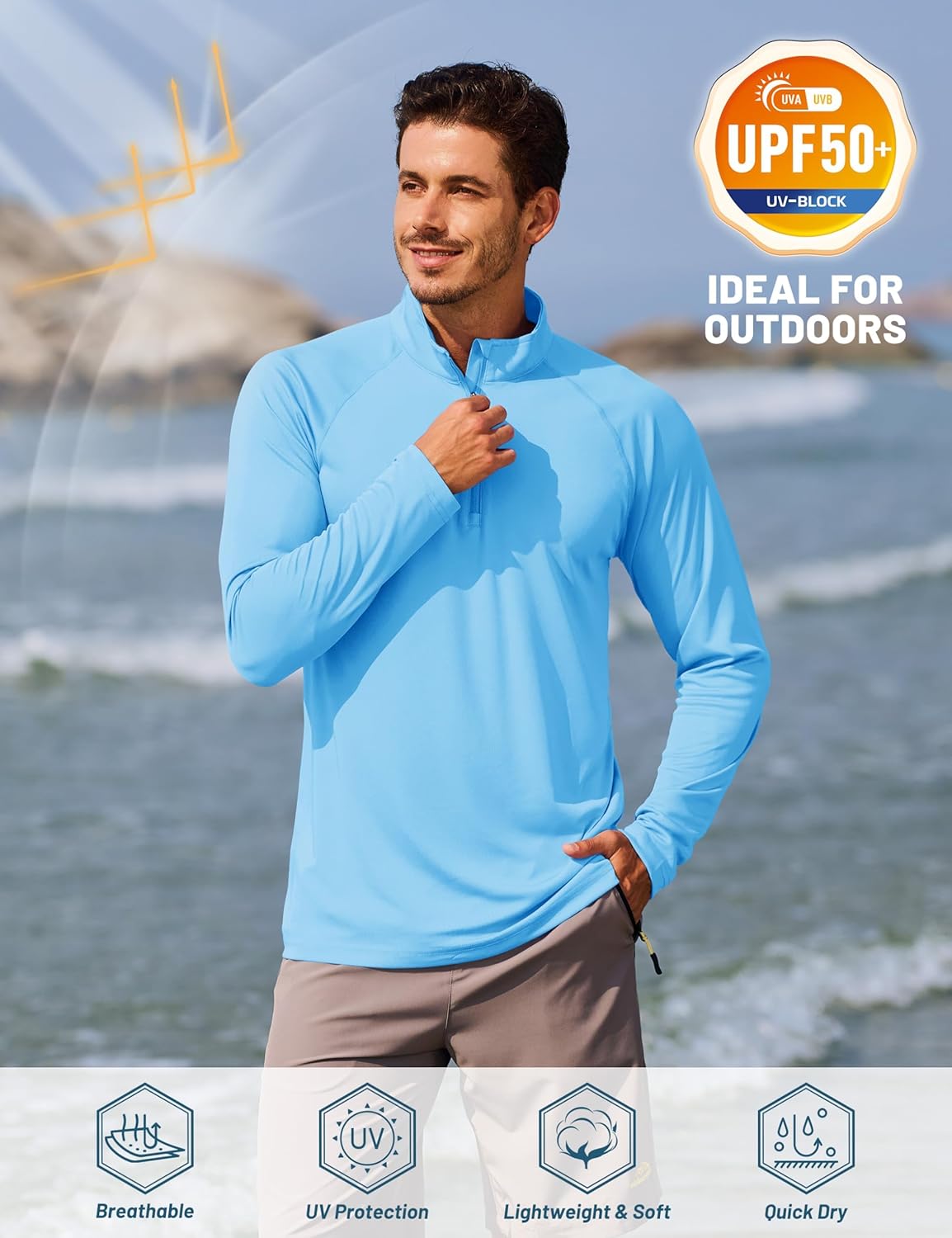 Thumbnail 2 de TACVASEN Herren UV-Schutz Langarm-Rashguard mit 1/4-Reißverschluss (UPF 50+)