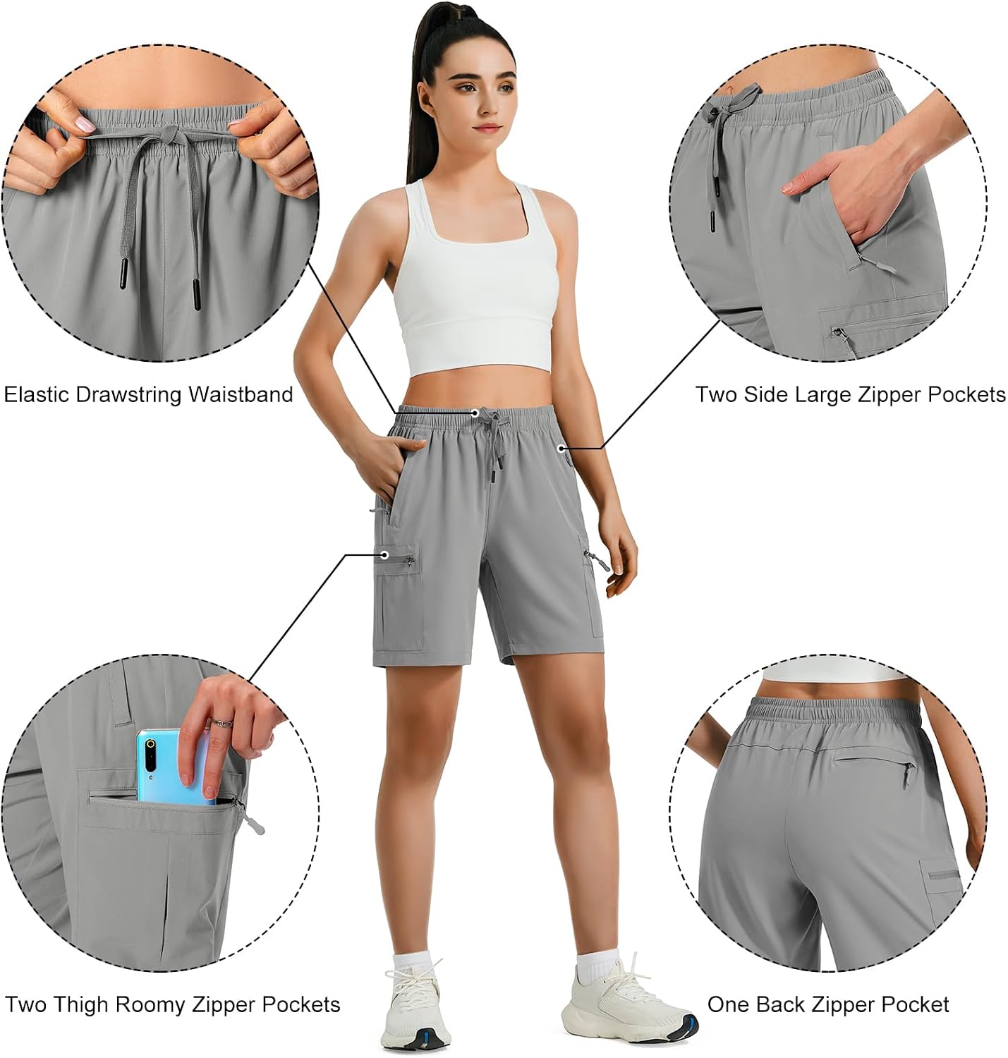 Detalle de Hugut Women's Lightweight Hiking Shorts with Quick-Dry and Water-Repellent Fabric