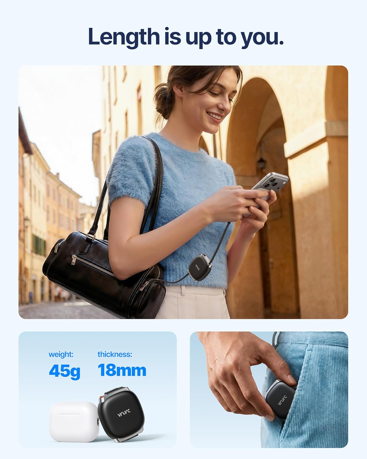 Thumbnail 5 de VRURC Retractable USB-C Charger Cable (240W Fast Charging, 3.3 ft) with Mag Snap Storage