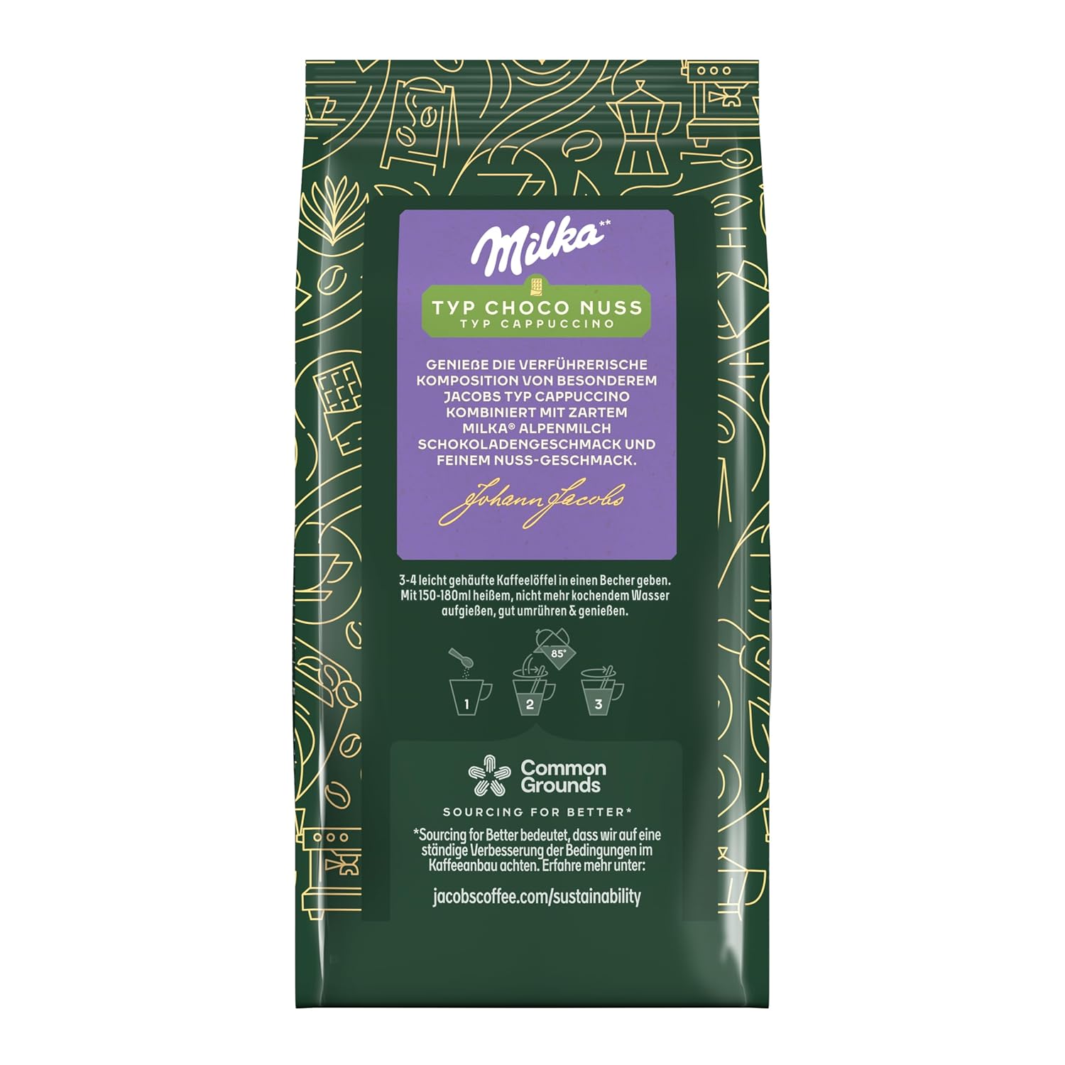 Thumbnail 3 de Jacobs Typ Cappuccino Choco Nuss Milka – Getränkepulver mit löslichem Bohnenkaffee, 25 Getränke pro Packung (400 g, Packung mit 5)