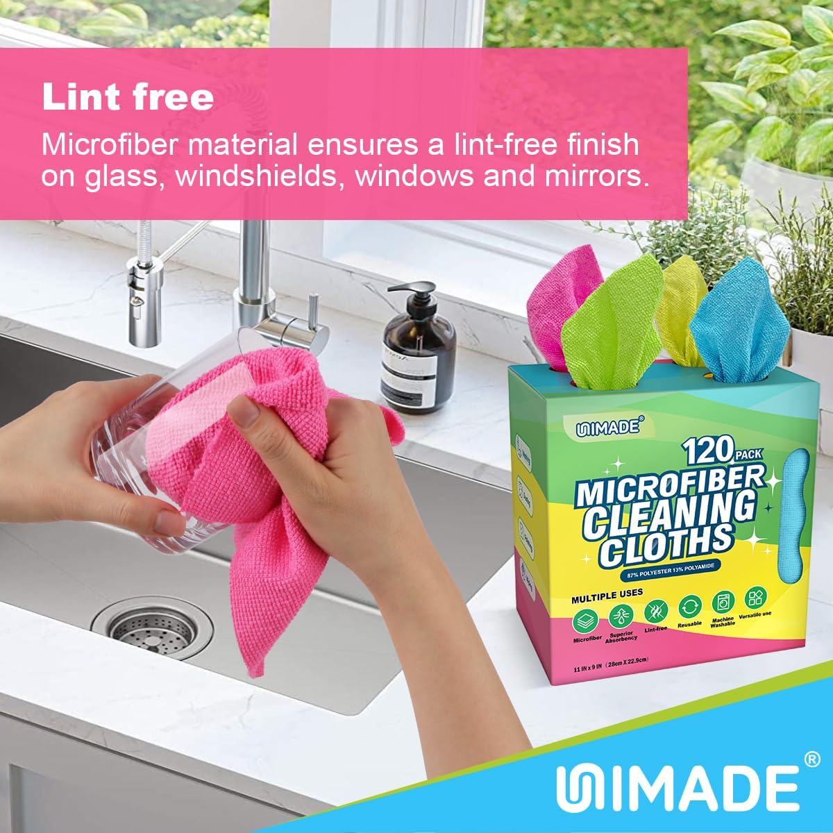 Thumbnail 3 de UNIMADE Microfiber Cleaning Cloth, 120 Pack: Reusable, Lint-Free Towels for Car Care, Home, and Workshop