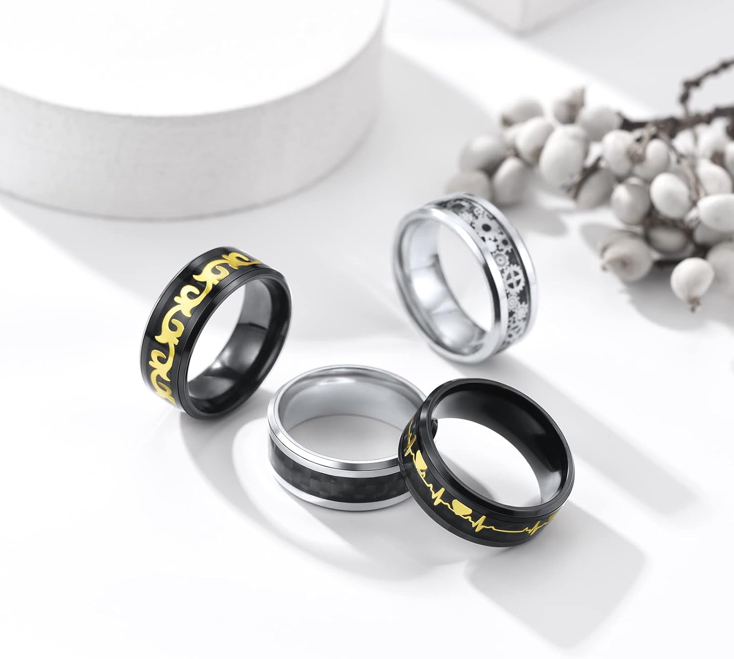 Thumbnail 5 de PROSTEEL Bague Homme 8mm acier inoxydable fibre carbone