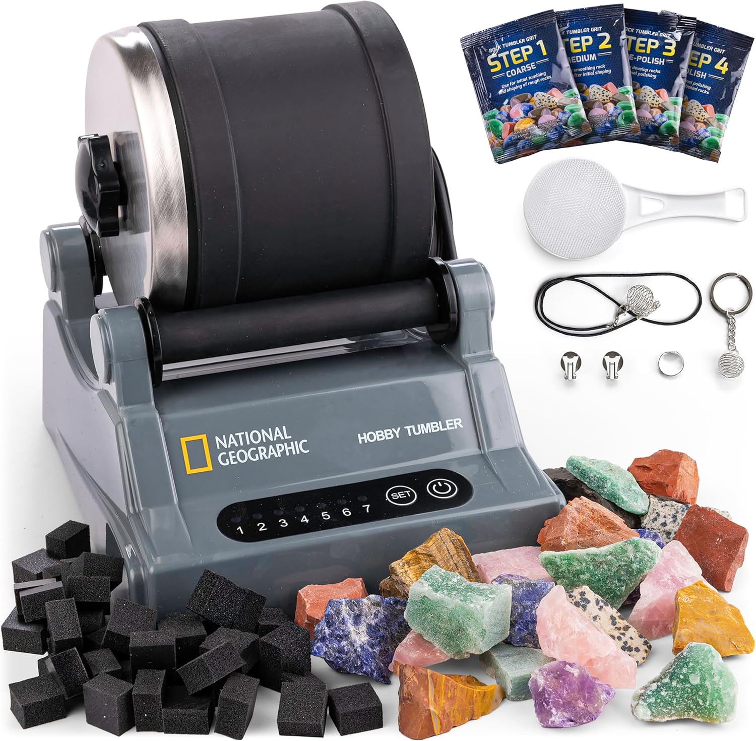 Detalle de NATIONAL GEOGRAPHIC Hobby Rock Tumbler Kit – Rock Polisher for Kids & Adults