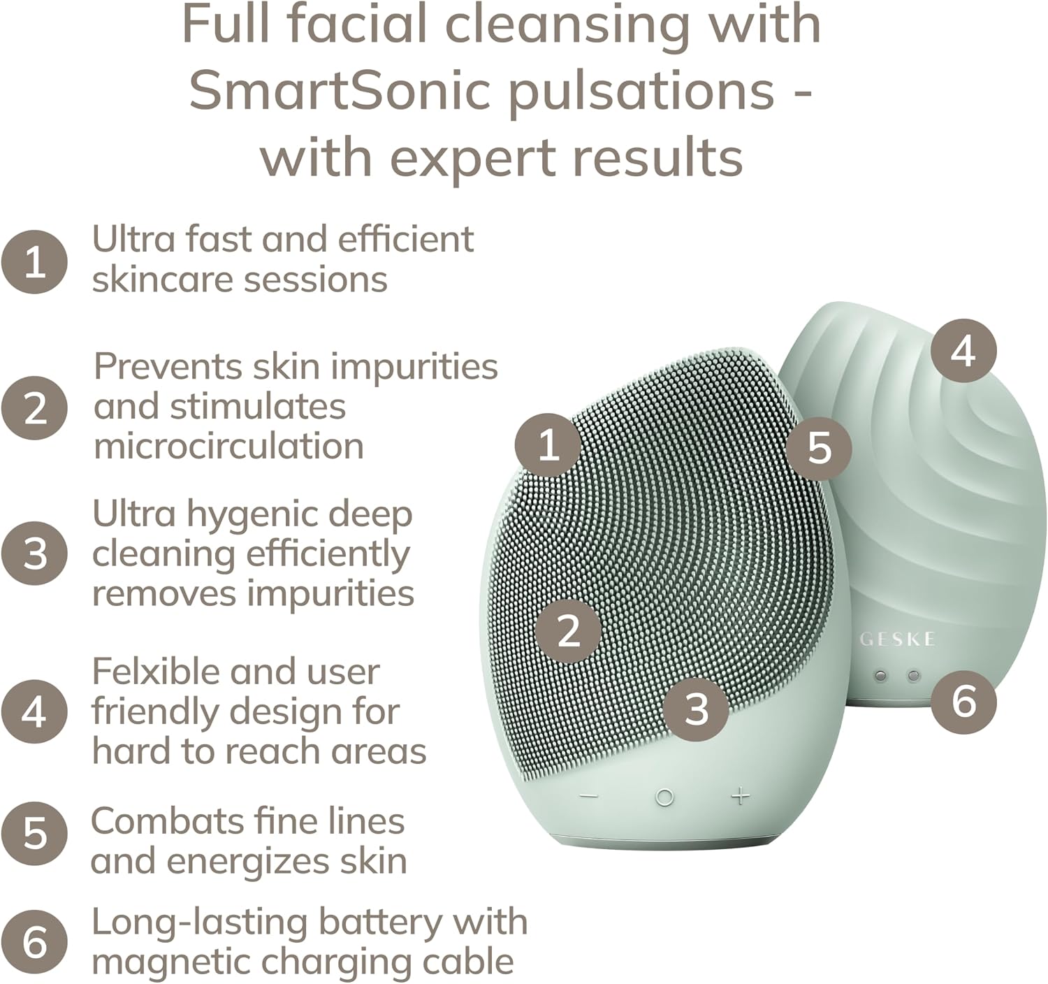 Detalle 2 de GESKE SmartAppGuided™ Brosse faciale 5 en 1 : nettoyage visage électrique et massage