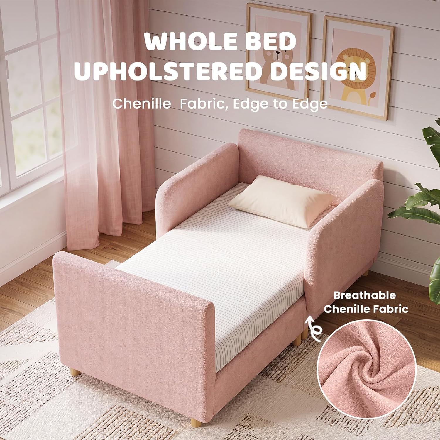 Detalle de Meulbaty Toddler Floor Bed, 2-in-1 Convertible Bed with Pine Frame