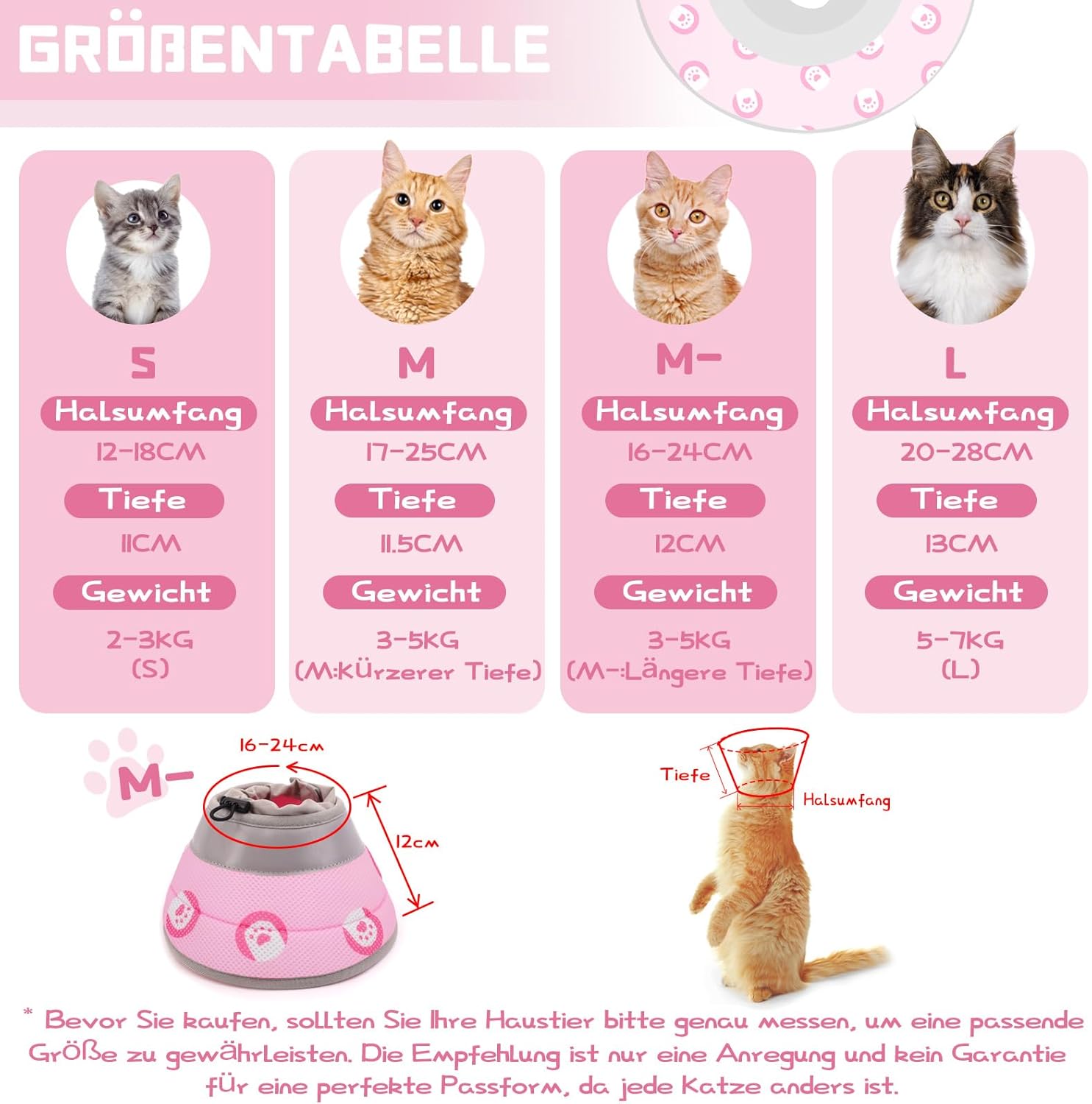 Detalle de Supet Halskrause Katze – Einstellbarer, weicher Cone aus EPE, Größe M (Rosa) zum Schutz nach Operation und Verletzungen