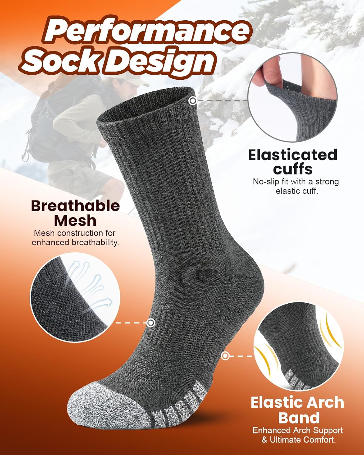 Thumbnail 1 de PULlOU Hiking Socks (Men’s & Women’s) – Breathable cushioned trek, sports and running socks, 35–38 & 47–50