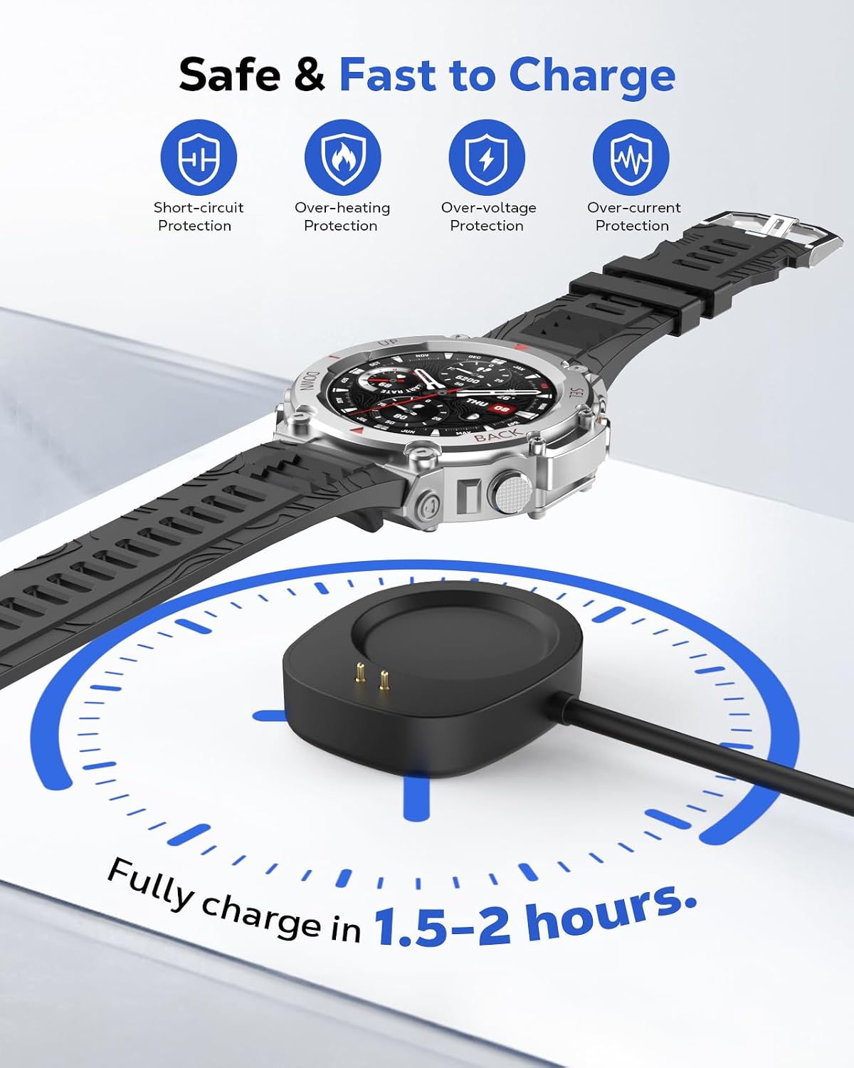 Detalle de MoKo 2 Pack USB-C Magnetic Charging Dock with 1m Cable for Amazfit Helio Strap, T-Rex 3 & other listed models