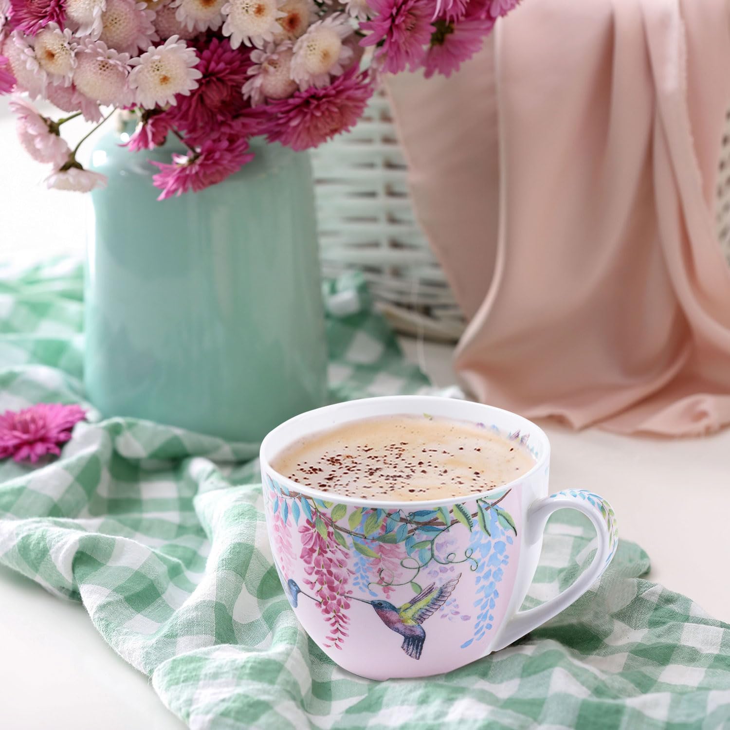 Thumbnail 5 de Spring Hummingbird Hug Mug - 20oz Pink Bone China by Harvest Green Studio