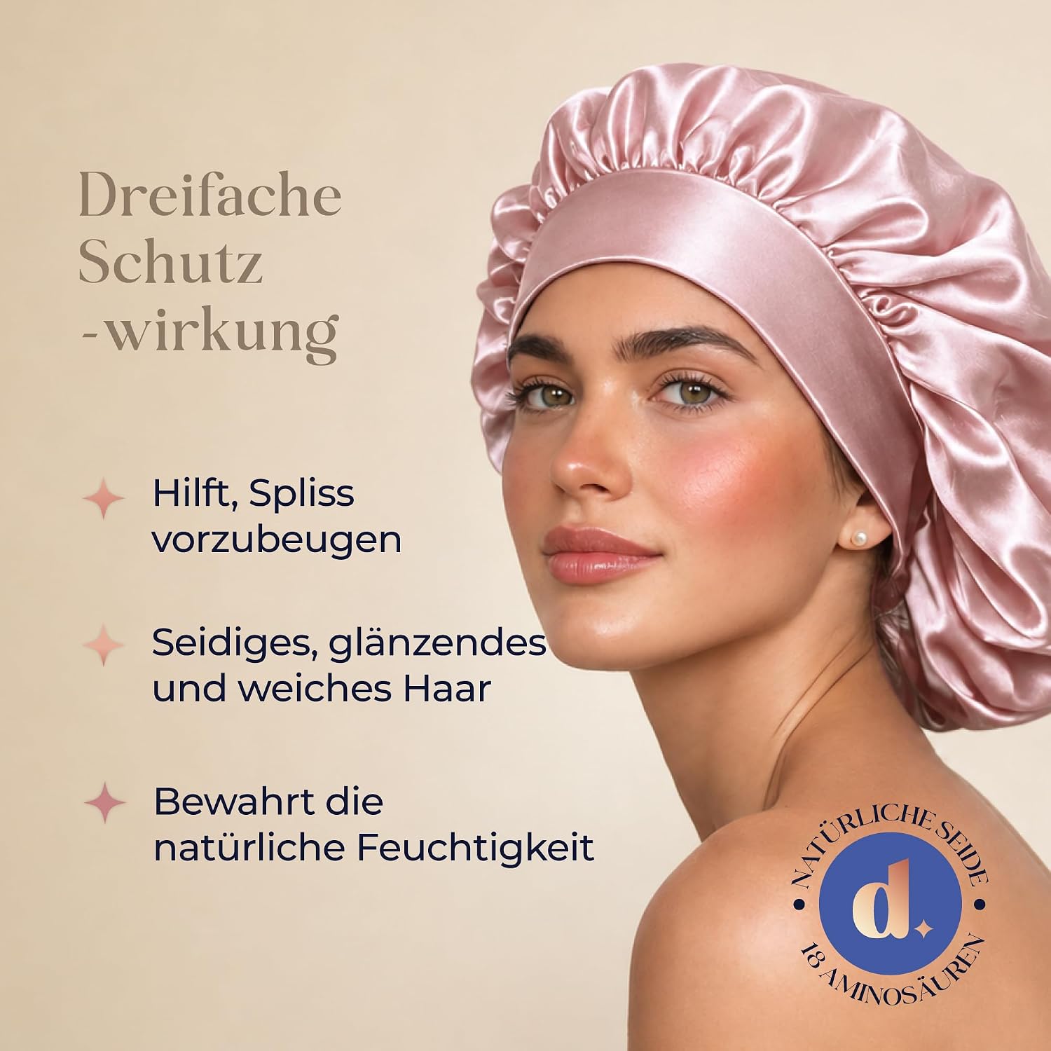 Detalle 2 de Dreamzie Seidenhaube zum Schlafen – 100% Maulbeerseide, 22 Momme, doppellagig