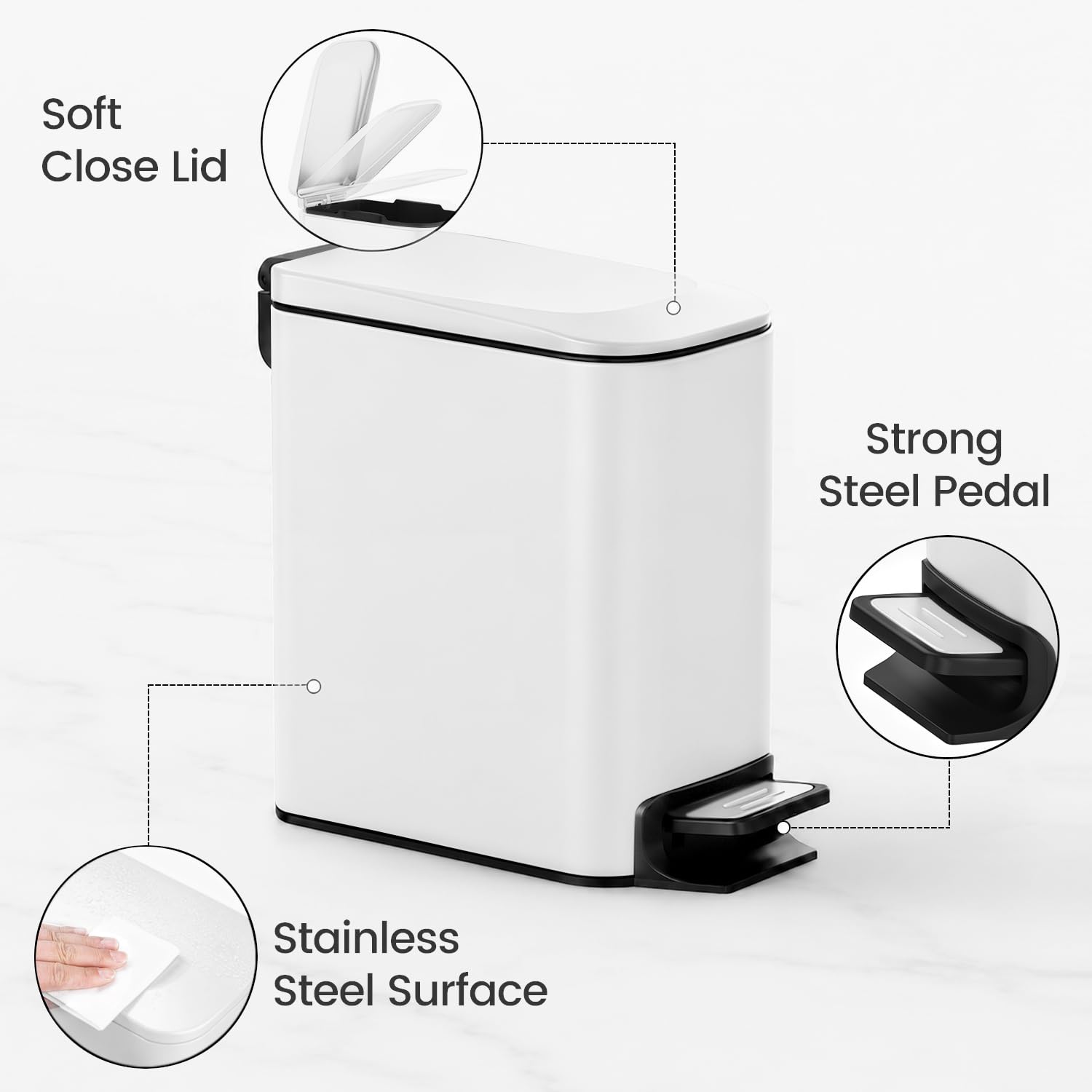 Thumbnail 2 de TIPGO Slim Bathroom Trash Can 1.6 Gal