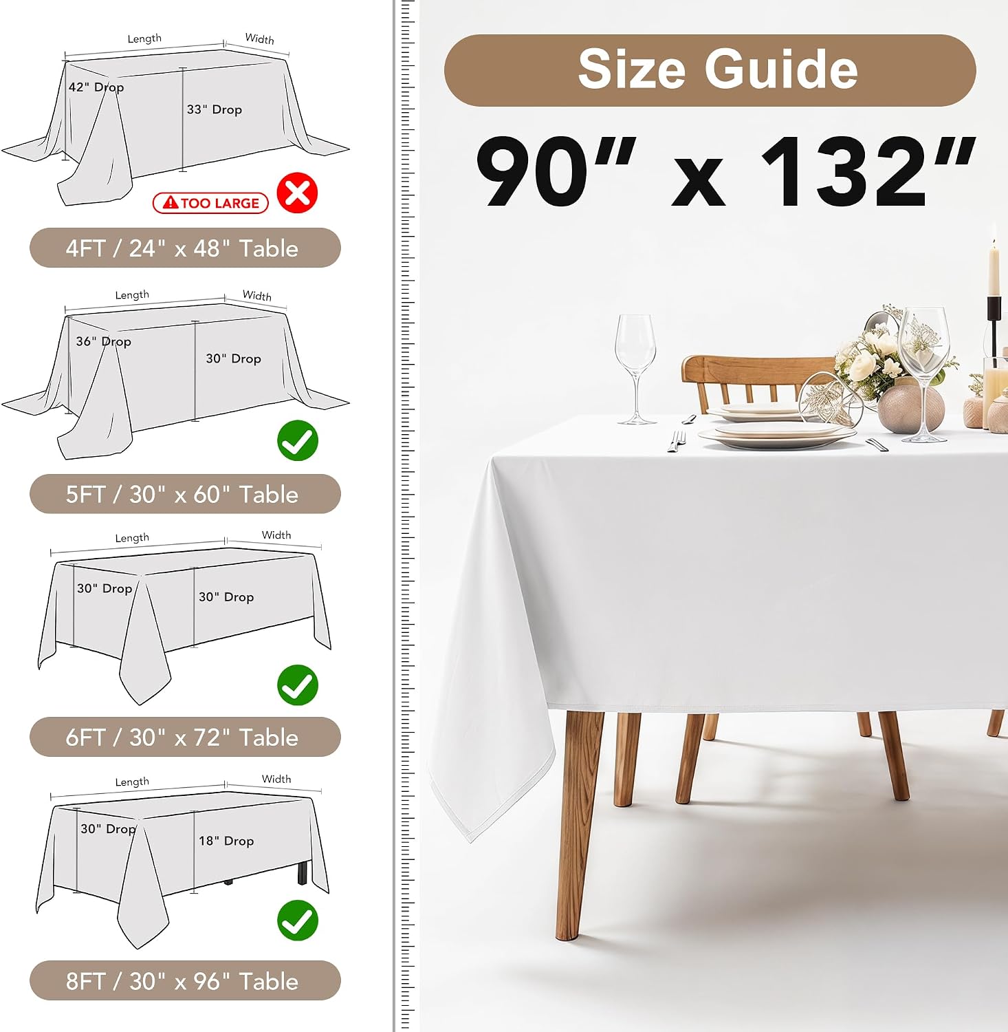 Thumbnail 3 de Fitable 90 x 132 Inch White Polyester Tablecloths, 6-Pack for 6-Foot Tables
