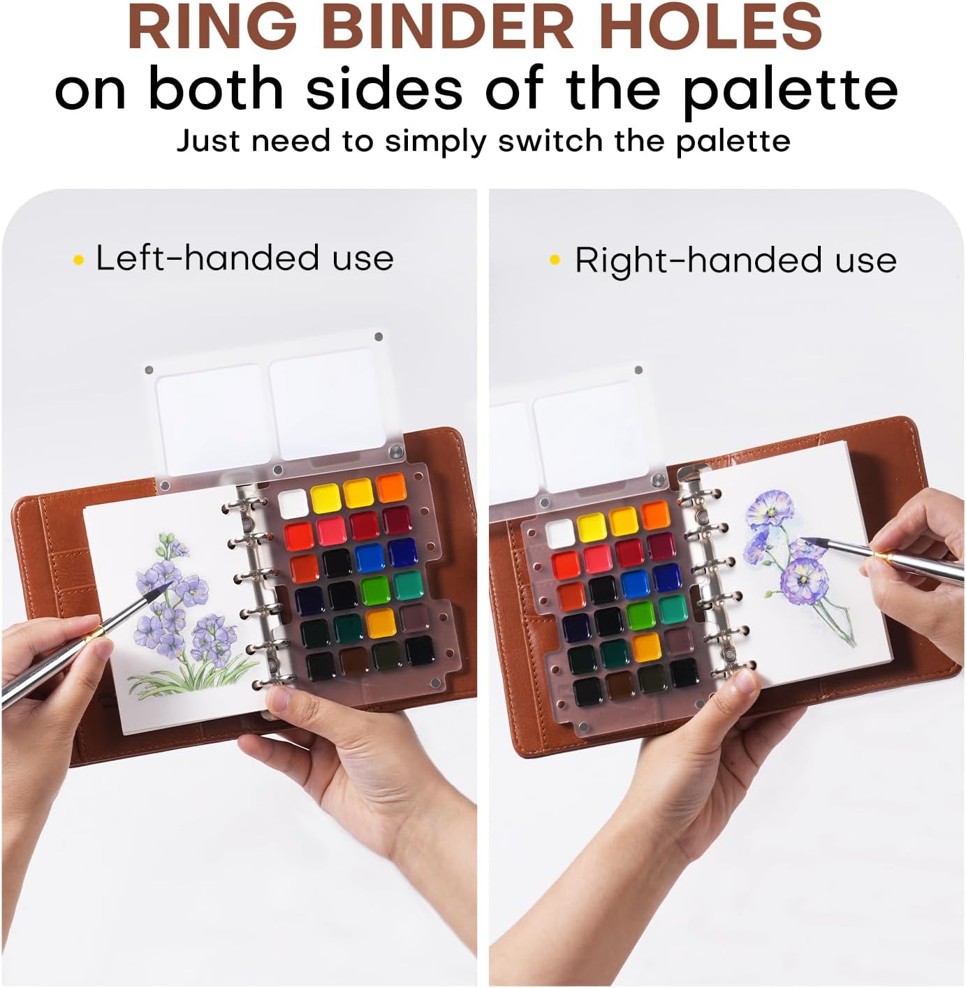 Detalle de Fuumuui Travel Watercolour Paint Set 24 Colours with PU Leather Cover and 20-Sheet Cotton Watercolour Paper