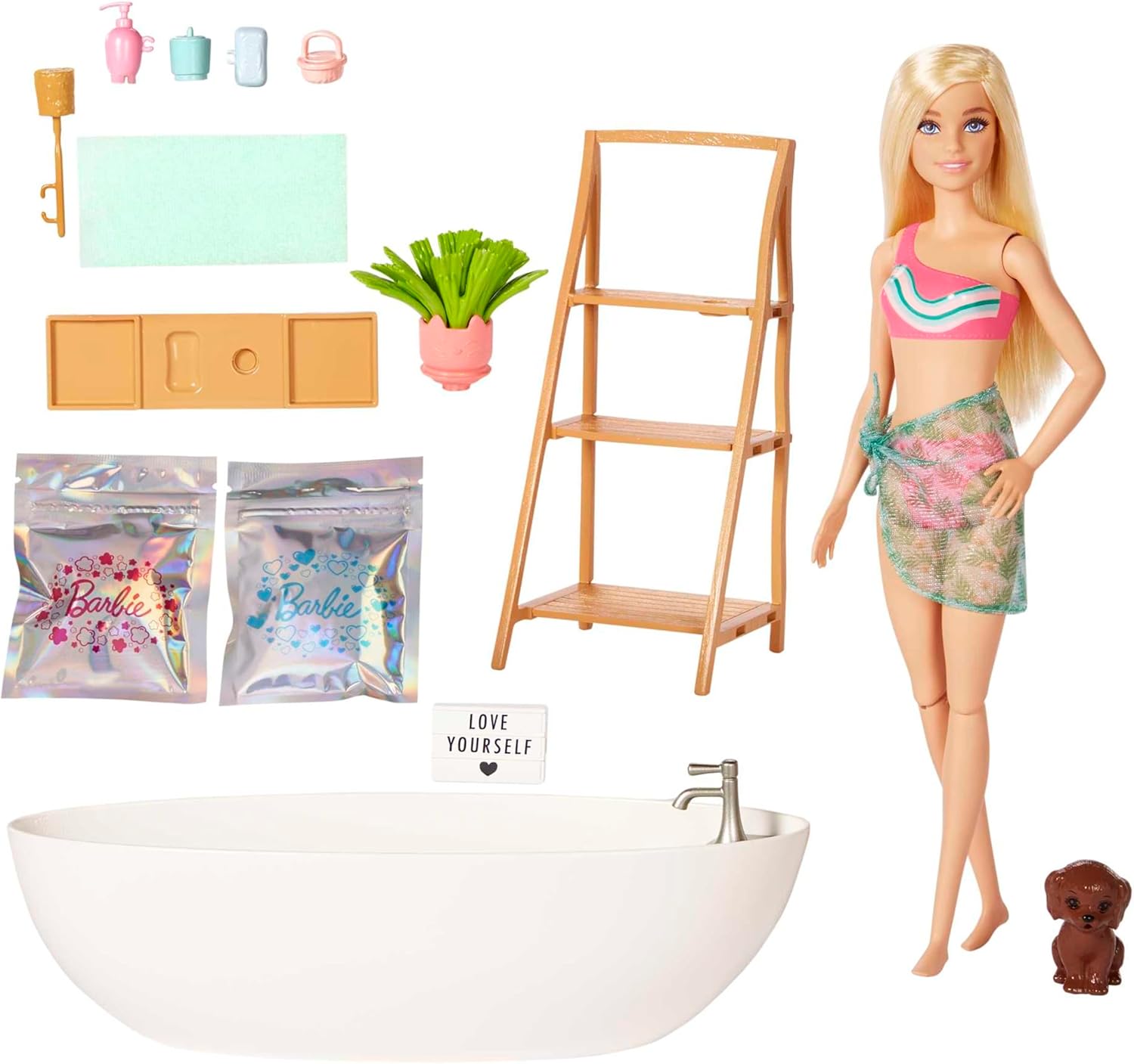 Thumbnail 1 de Barbie Coffret Bain Relaxant avec poupée Blonde – Baignoire, Chiot et Accessoires