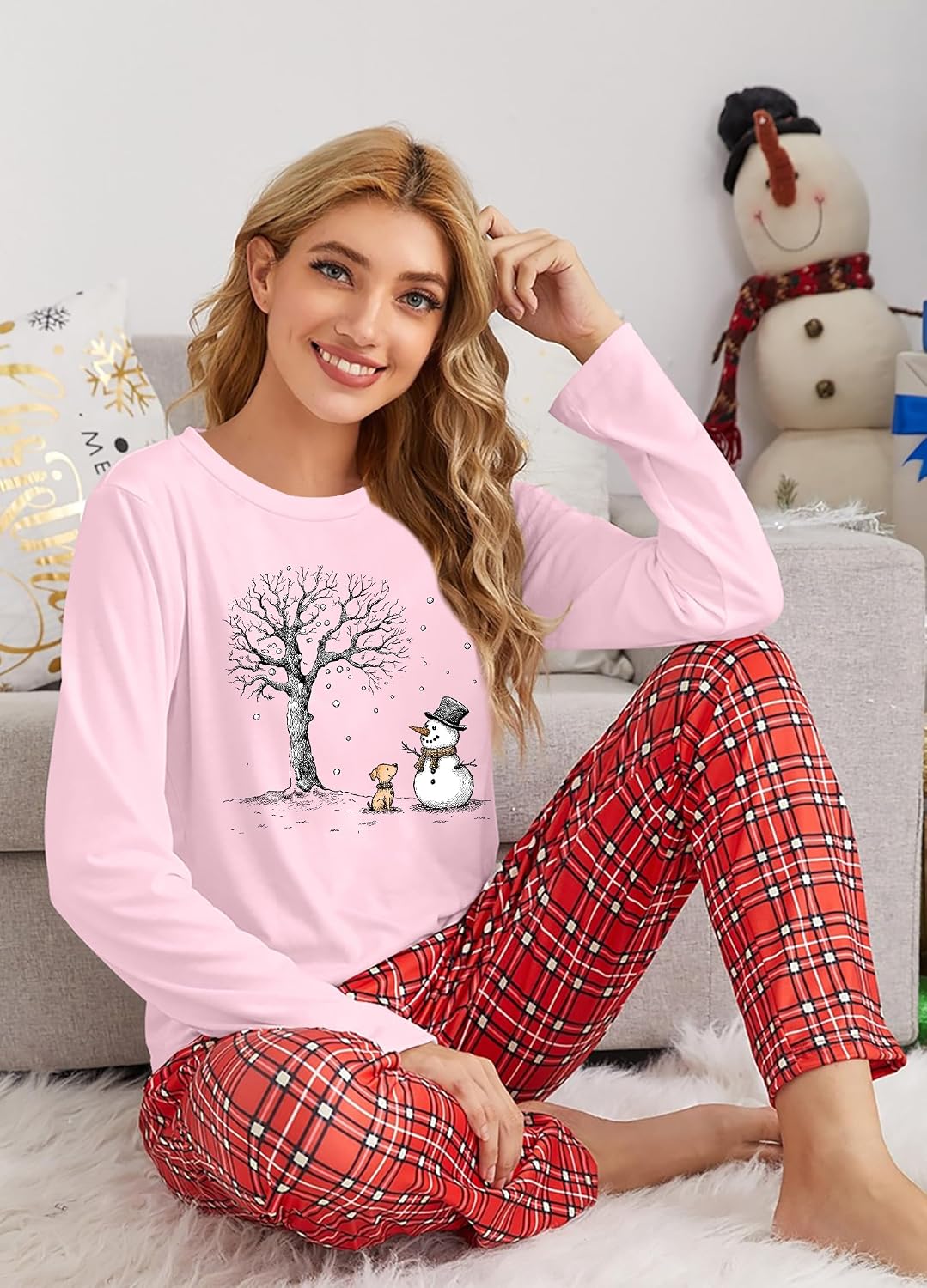 Detalle 2 de tiorhooe Christmas long sleeve shirt for women with cute snowman prints