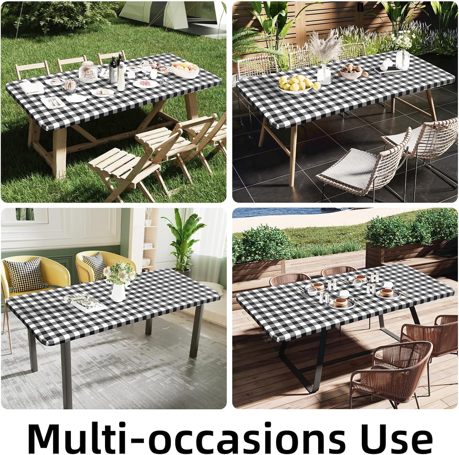 Thumbnail 5 de Smiry Rectangle Picnic Table Cloth (Elastic, Waterproof Fitted Vinyl) — Black and White, 30" x 72
