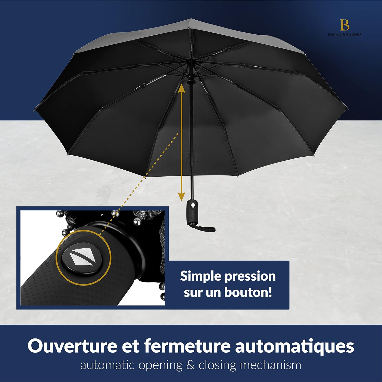 Thumbnail 5 de LOGAN & BARNES Parapluie résistant aux tempêtes Boston — compact et fiable, up to 140 km/h