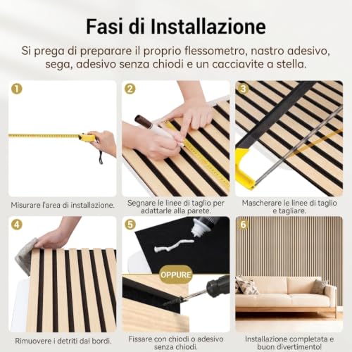 Detalle de TONOR Set da 4 Pannelli Decorativi in Legno per Parete – 60 x 30 cm, 0,72 m², Pannelli Fonoassorbenti 3D in Rovere