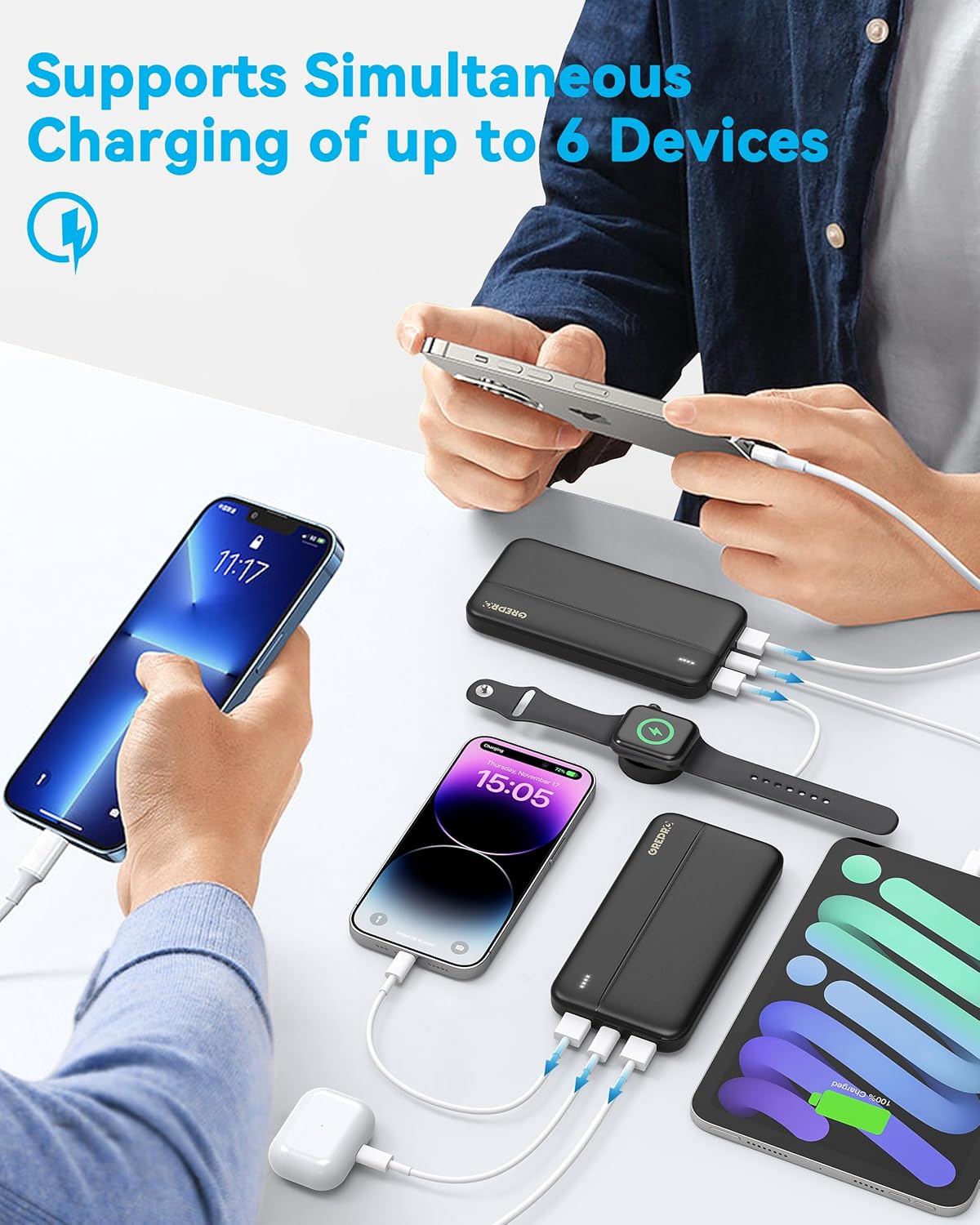 Thumbnail 3 de GREPRO Power Bank 2-Pack (10000mAh each) with Type-C input and USB-A/USB-C outputs