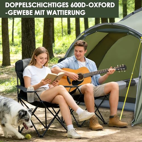 Detalle 2 de Foumteex Campingstuhl Faltbar Overgröße – 150 kg Traglast, Getränkehalter, Klappstuhl für Outdoor und Angel