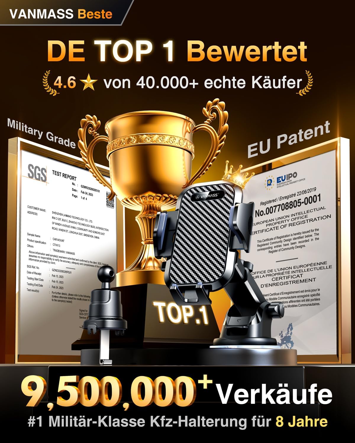 Thumbnail 1 de VANMASS 2026 Handyhalterung Auto 4‑in‑1 360° Drehbar