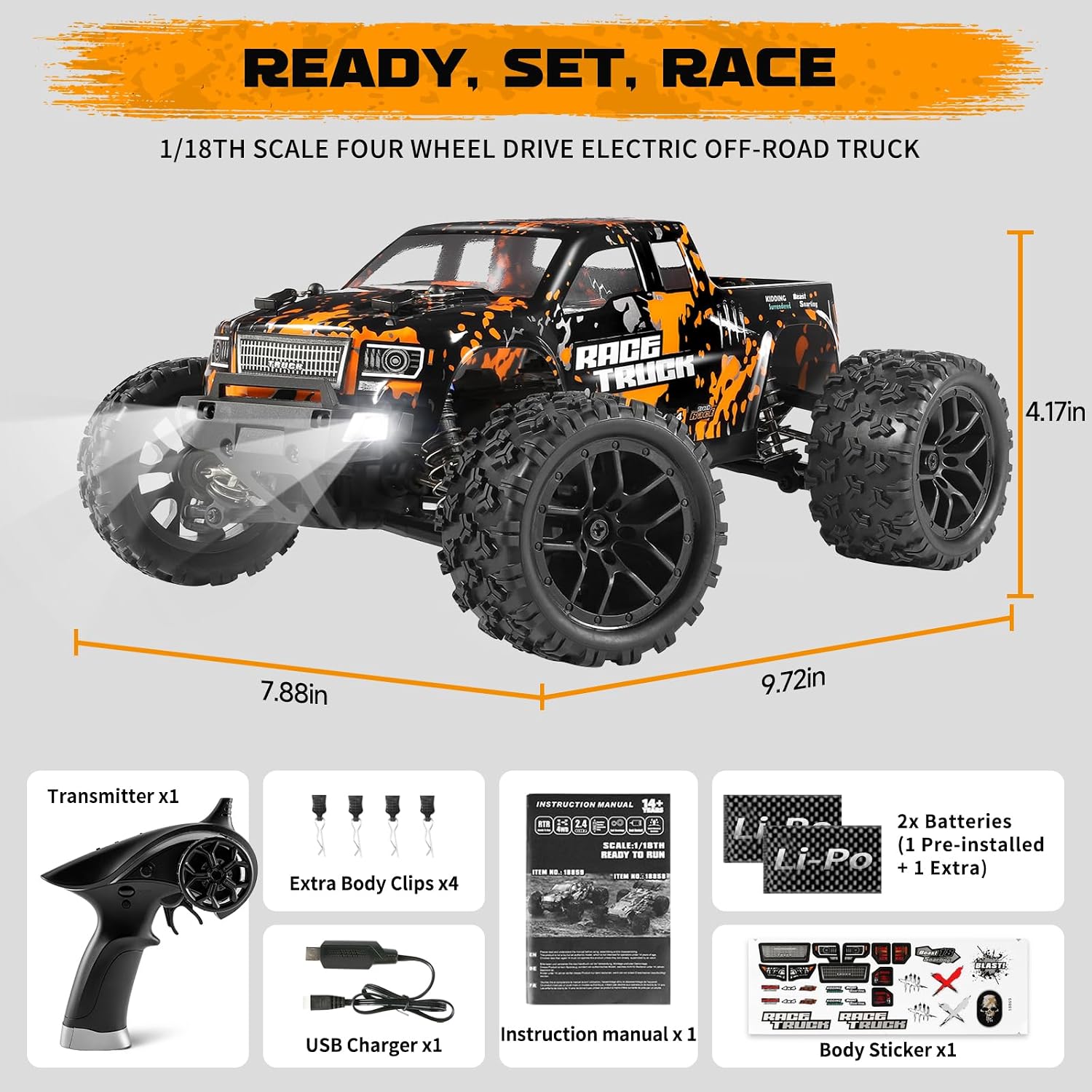 Detalle de HAIBOXING 18859 1:18 RC Monster Truck, 4WD, 36 km/h, Two Batteries