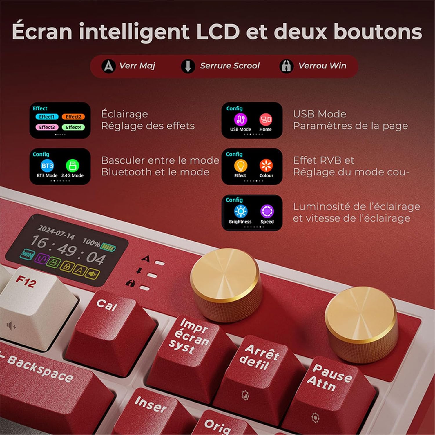 Thumbnail 3 de RK ROYAL KLUDGE M87: Clavier de jeu sans fil 75% avec écran LCD et double bouton