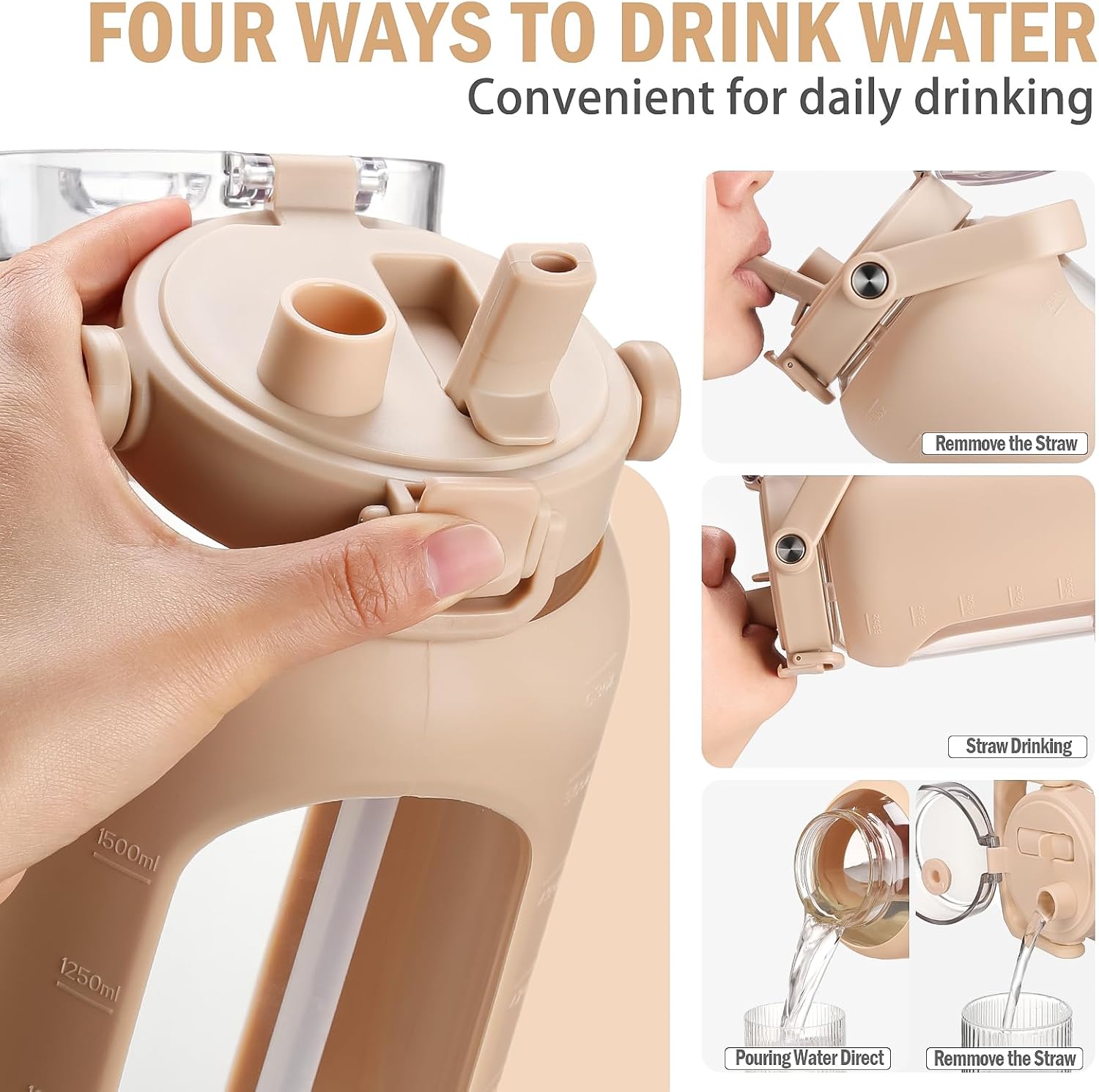 Thumbnail 1 de BLUEGO 2L Gourd en verre avec paille et manchon en silicone — bouteille d'eau 2 litres pour sport et quotidien