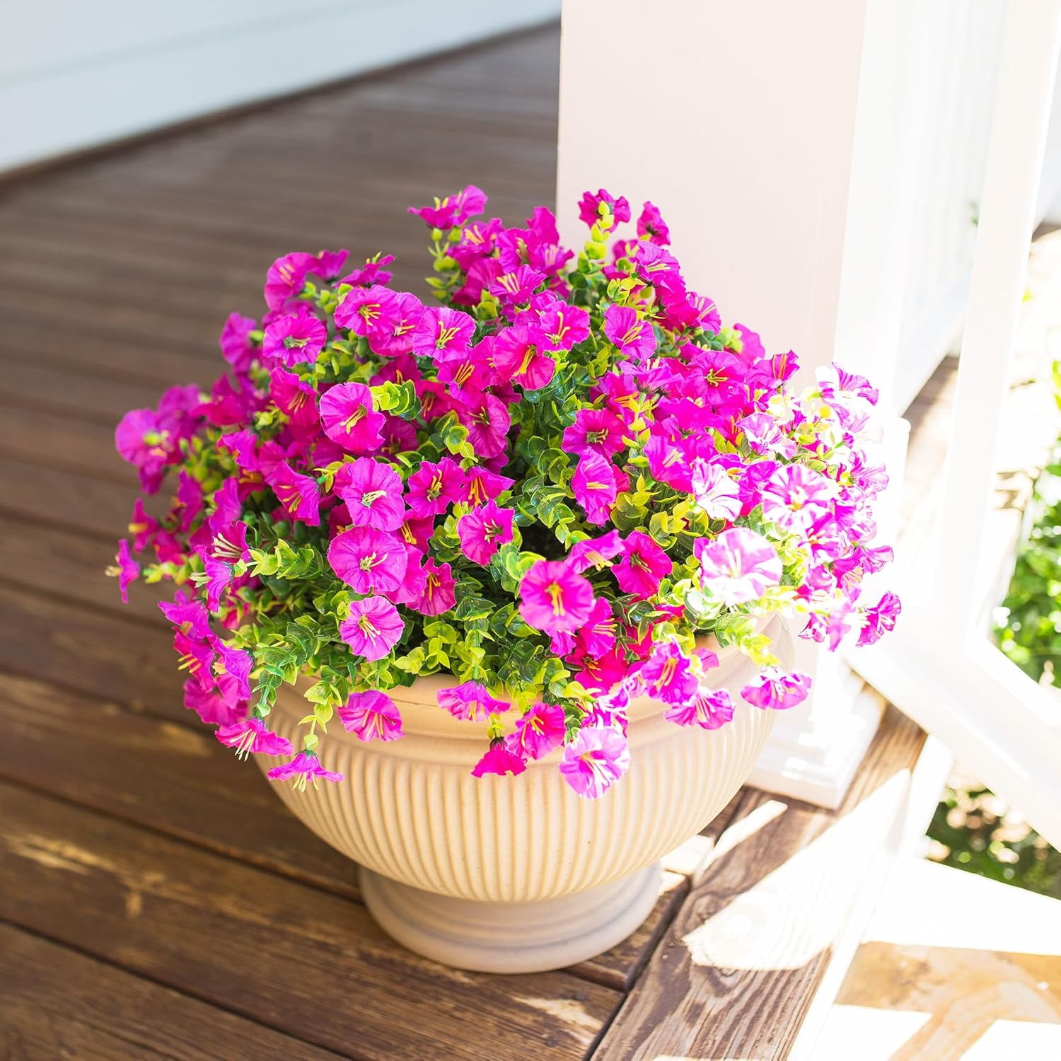 Detalle de HyeFlora 12 Bundles of UV-Resistant Artificial Fuchsia Morning Glory Flowers for Outdoor Planters