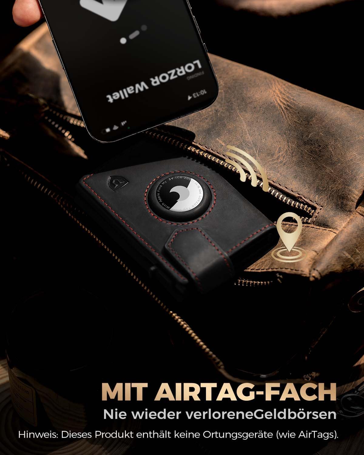 Thumbnail 5 de LORZOR AirTag Wallet mit XXL Münzfach – Slim Wallet aus Echtleder, RFID-Schutz und AirTag Integration