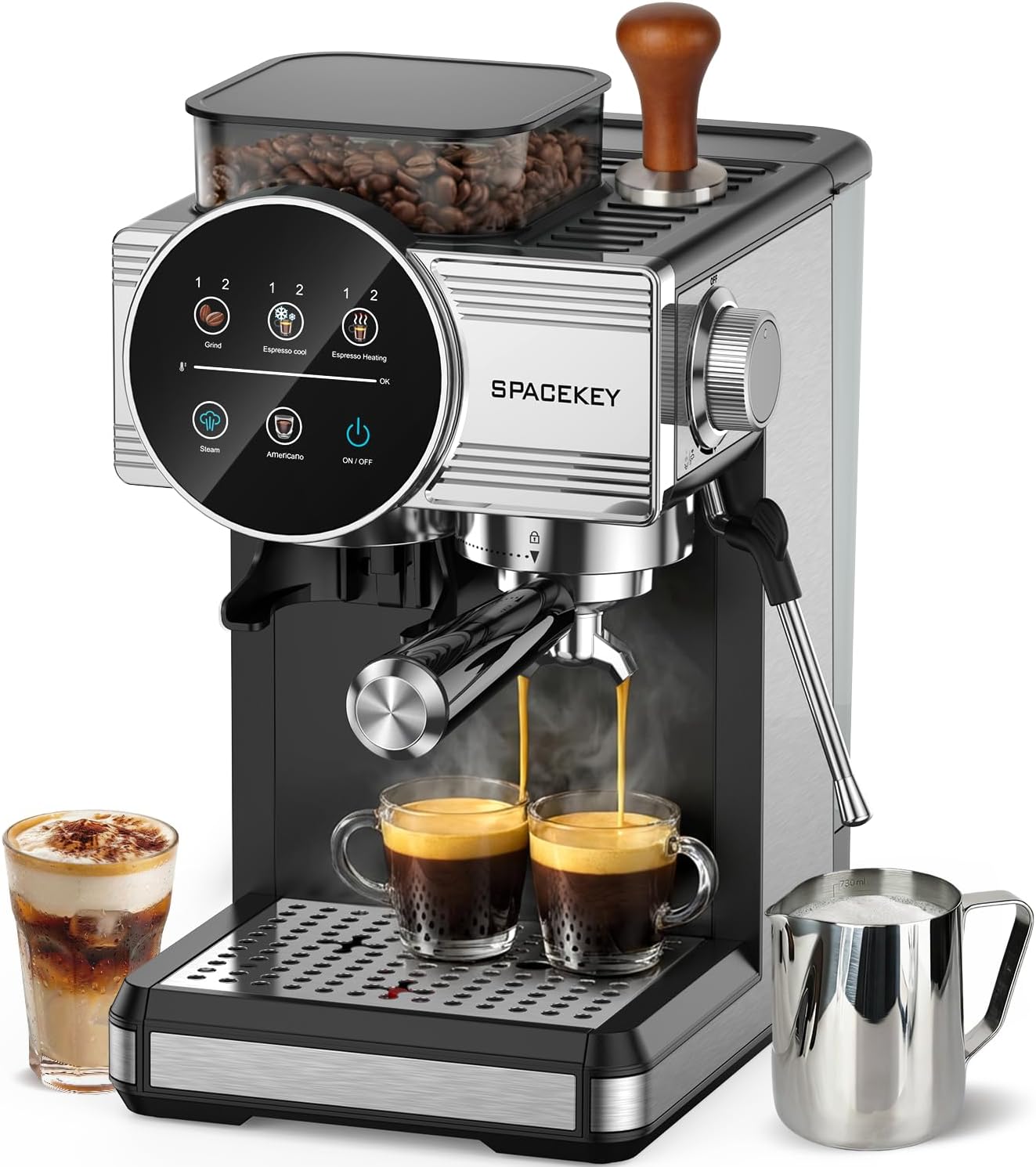 Detalle de Spacekey Espresso Machine with Grinder, 30 Grind Settings