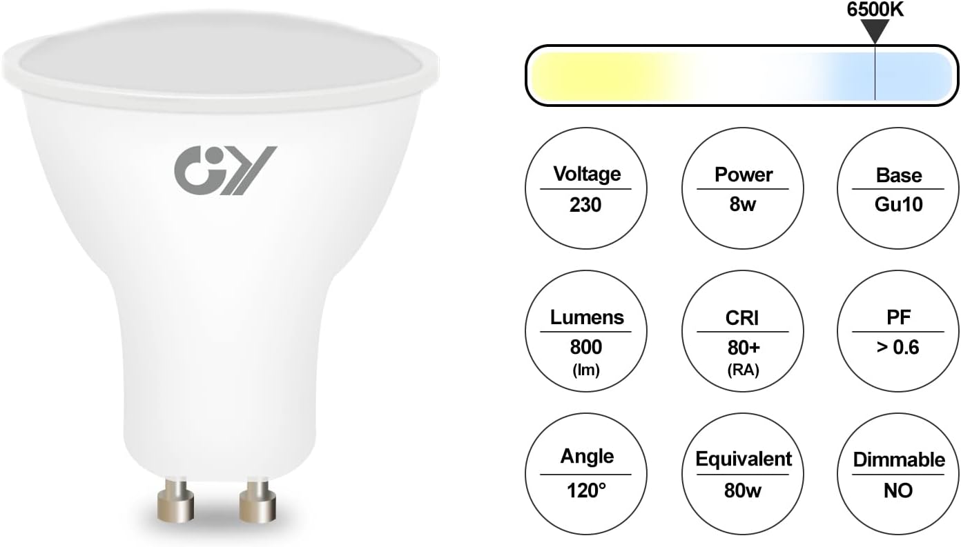 Thumbnail 2 de GY GU10 LED Bulbs 12 Pack 8W 6500K spotlight