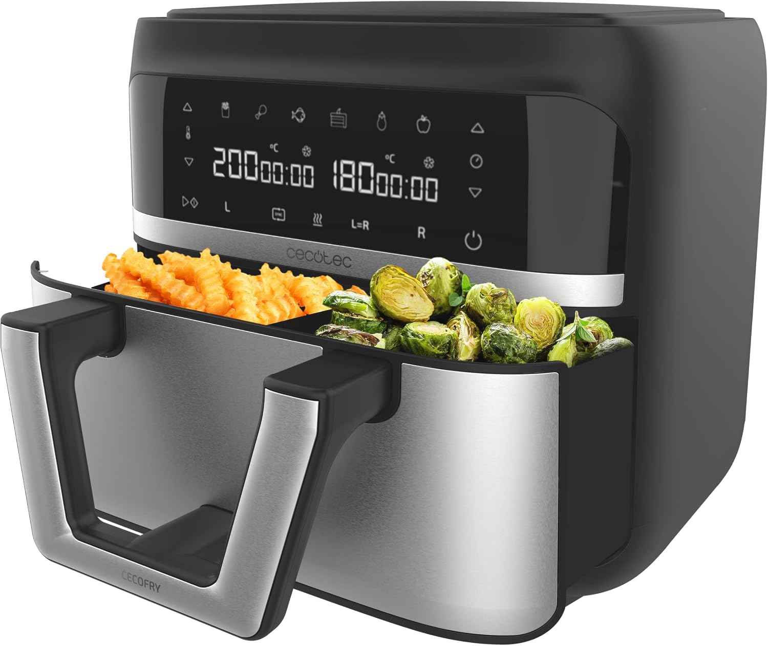Detalle de Cecotec Friteuse à Air Sans Huile 9L Séparable en 2 – Cecofry Dual 9000 (2850W), PerfectCook, Tactile et Double Température