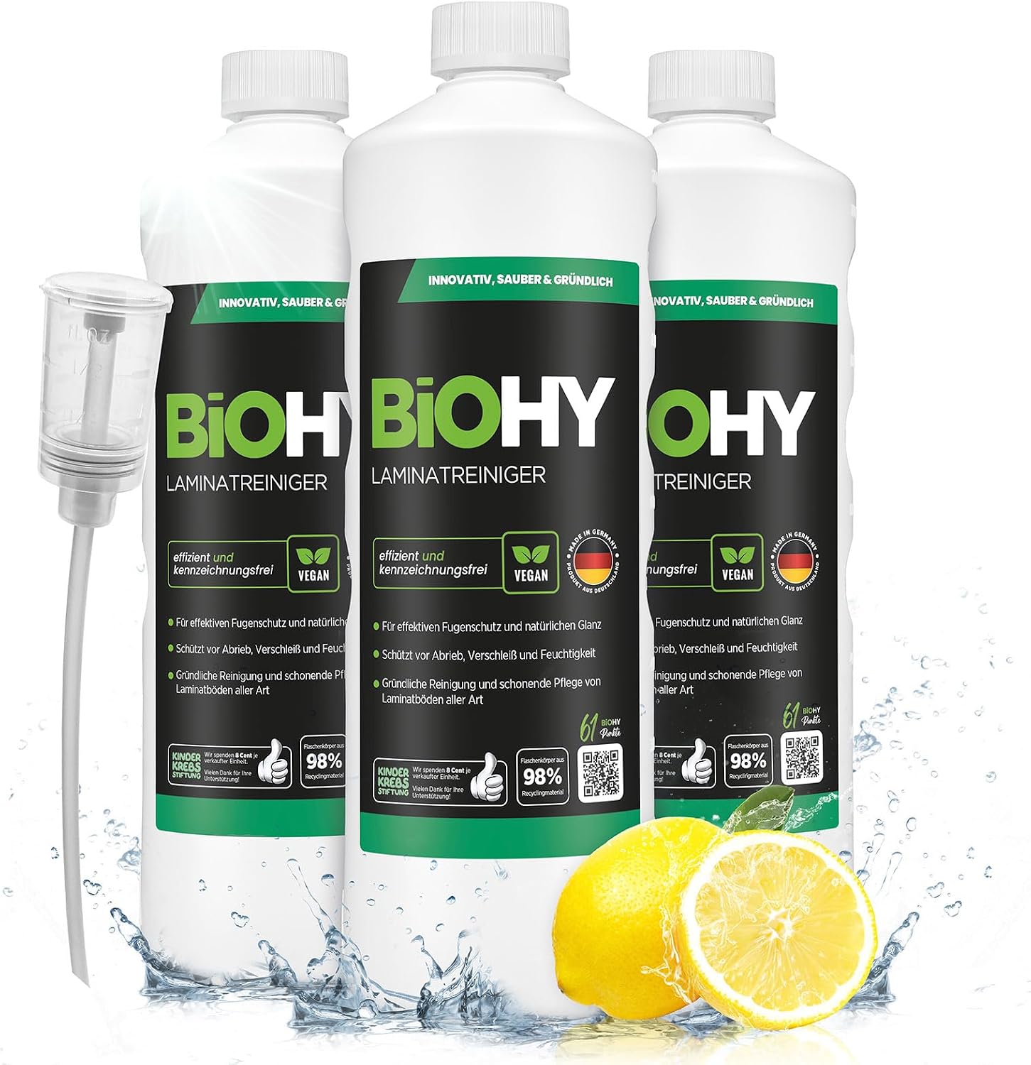 Detalle de BIOHY Laminaatreiniger 3 x 1 l met doseerder voor streepvrije laminaatverzorging