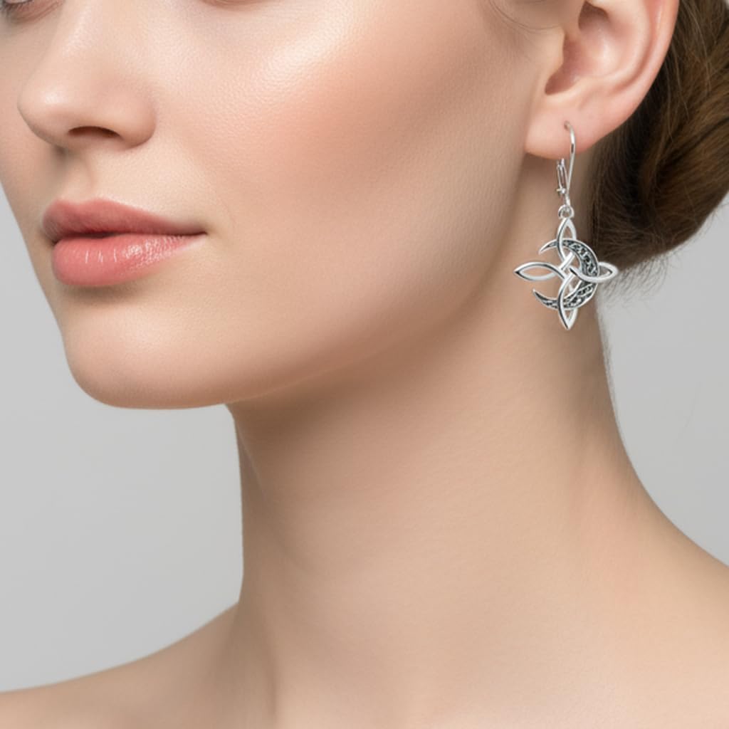 Thumbnail 4 de J.WUEN Boucles d’oreilles pendantes en argent 925 à nœud celtique pour femme