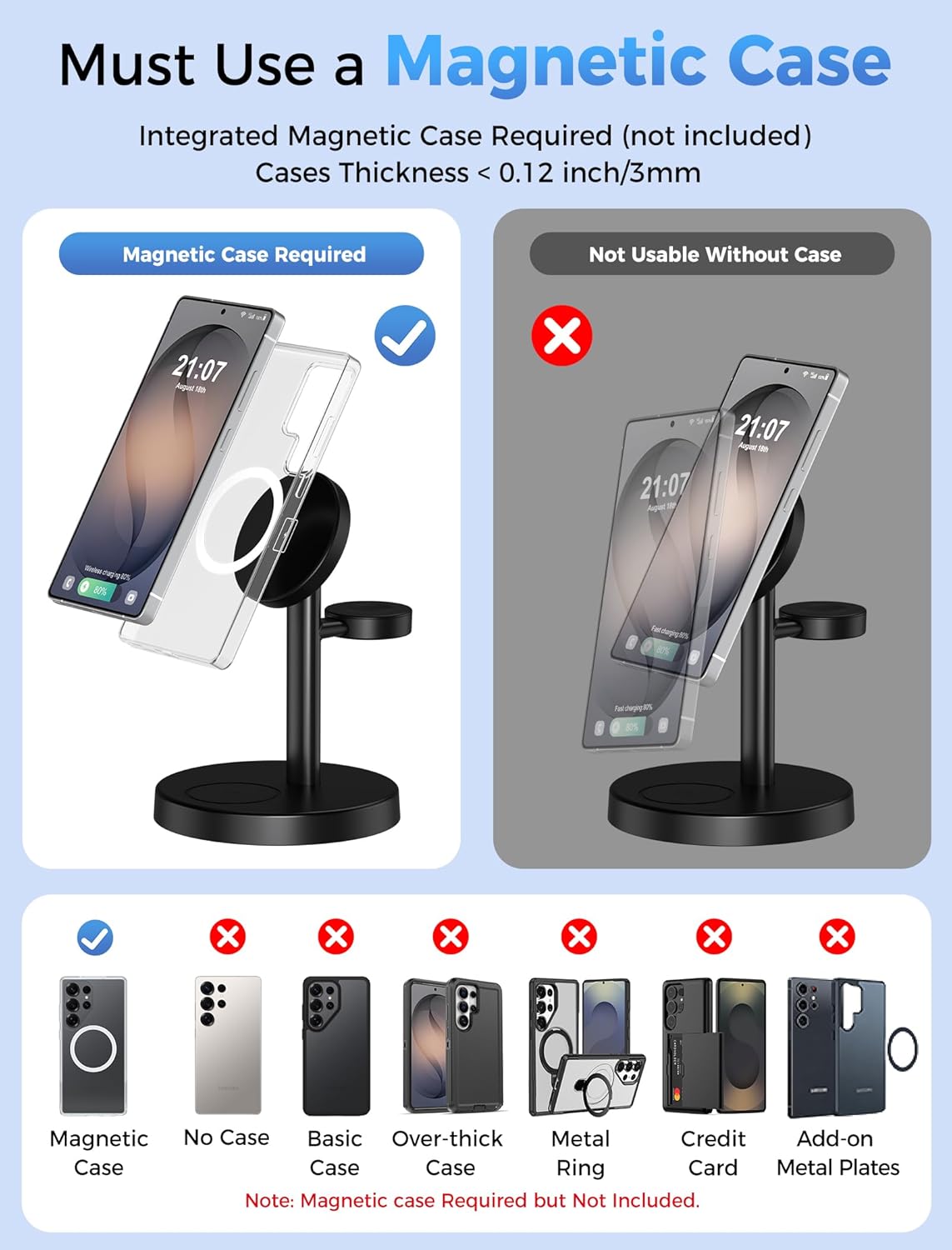 Thumbnail 3 de Aeinidi 3-in-1 Magnetic Wireless Charger for Samsung (MagSafe-compatible) with Phone Stand, Watch & Buds Charging