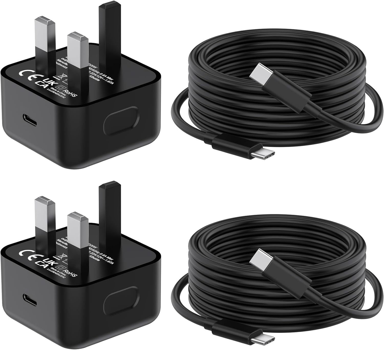 Detalle de 25W USB-C Fast Charger (2 Pack) with 2m C‑Cable – Compact 25W Wall Charger for iPhone 17/16/15 and Galaxy S26/S25/S24/S23/S22/S21 Ultra