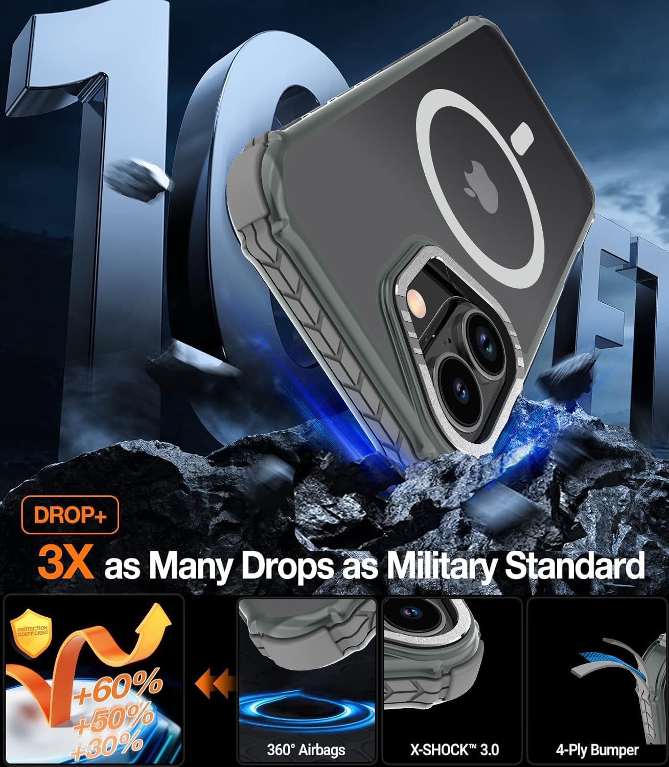 Detalle de DEERLAMN Strong Magnetic Case for iPhone 17 6.3-Inch (Frosted Gray) with Military Grade Drop Protection