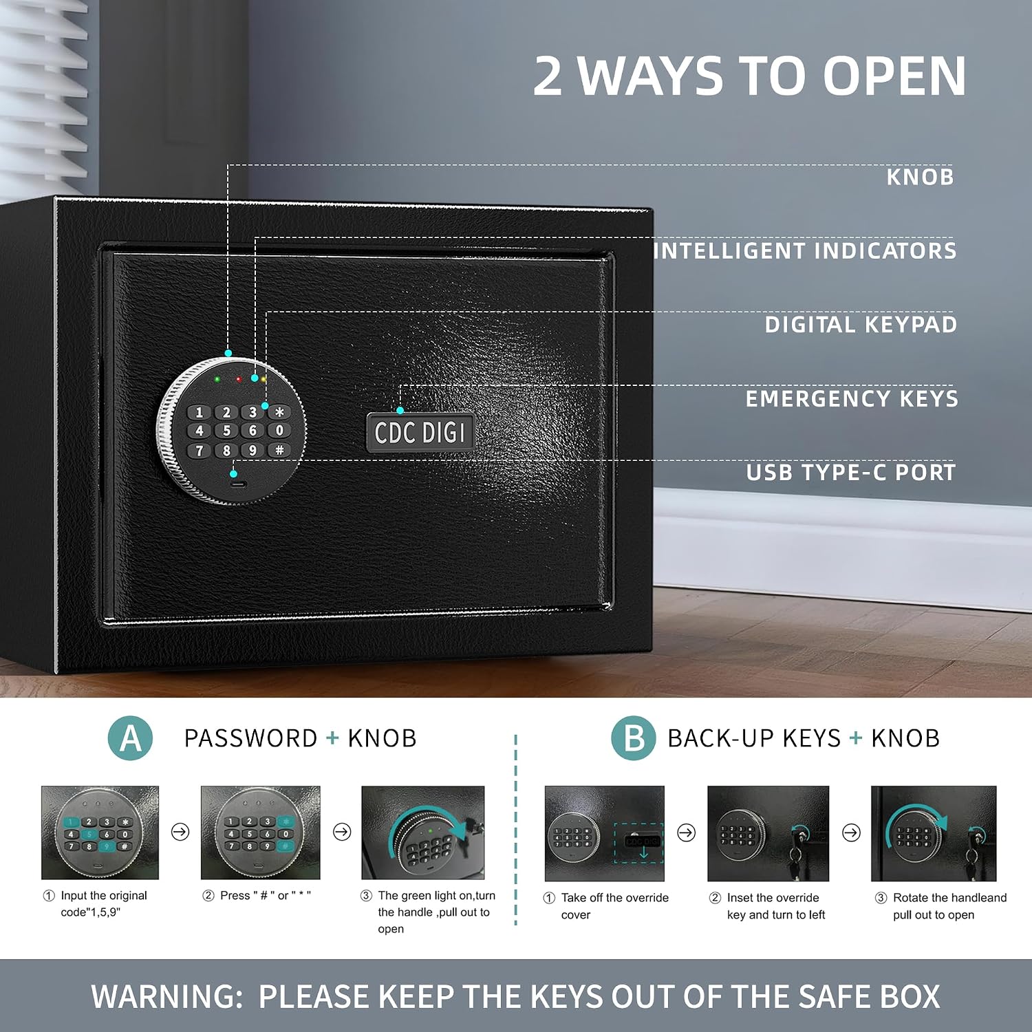 Detalle de CDC DIGI 34L digital cash safe 34L