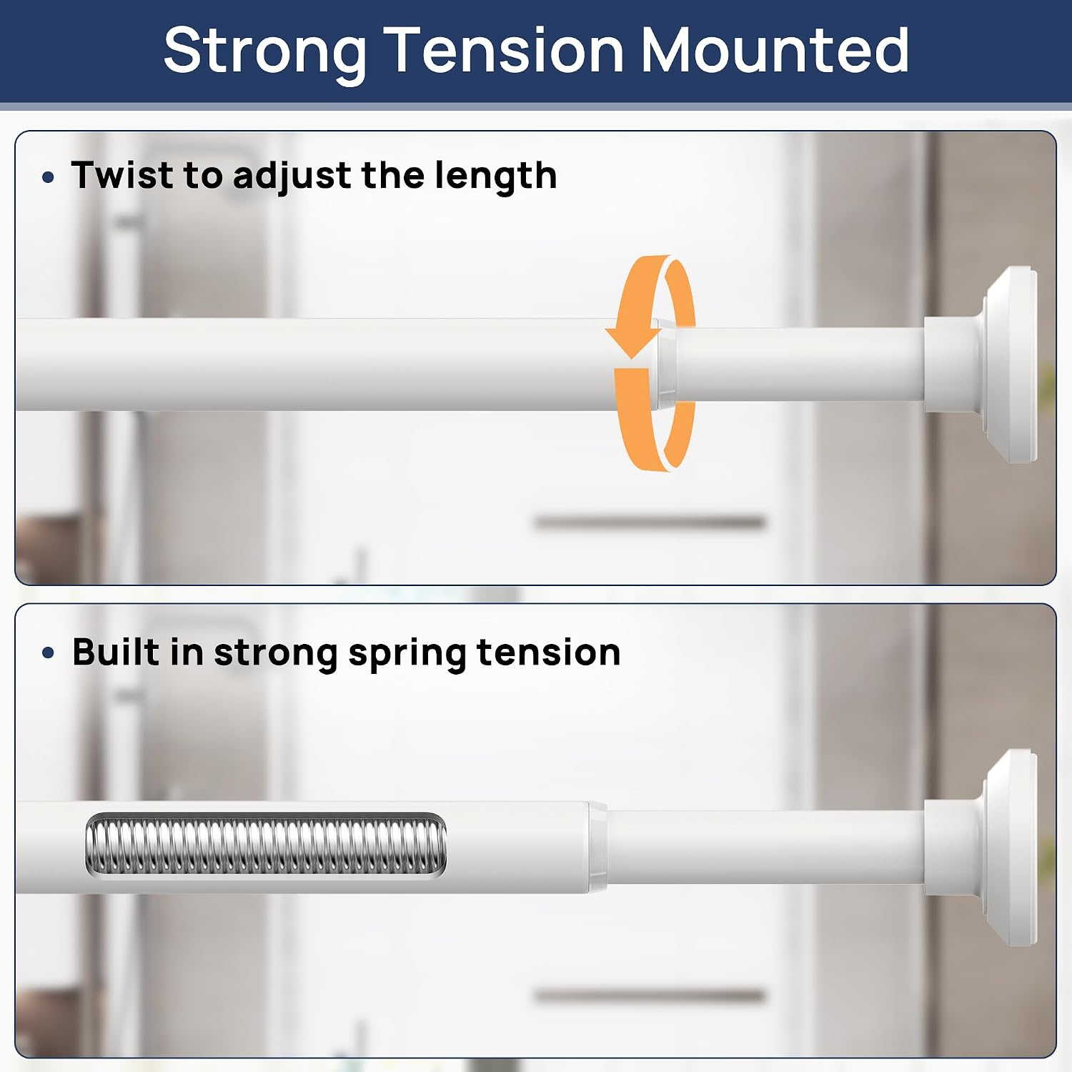 Thumbnail 2 de ENJOYBASICS Shower Curtain Rod 30 to 88 Inches – Stainless Steel Tension Rod, No Drill, White