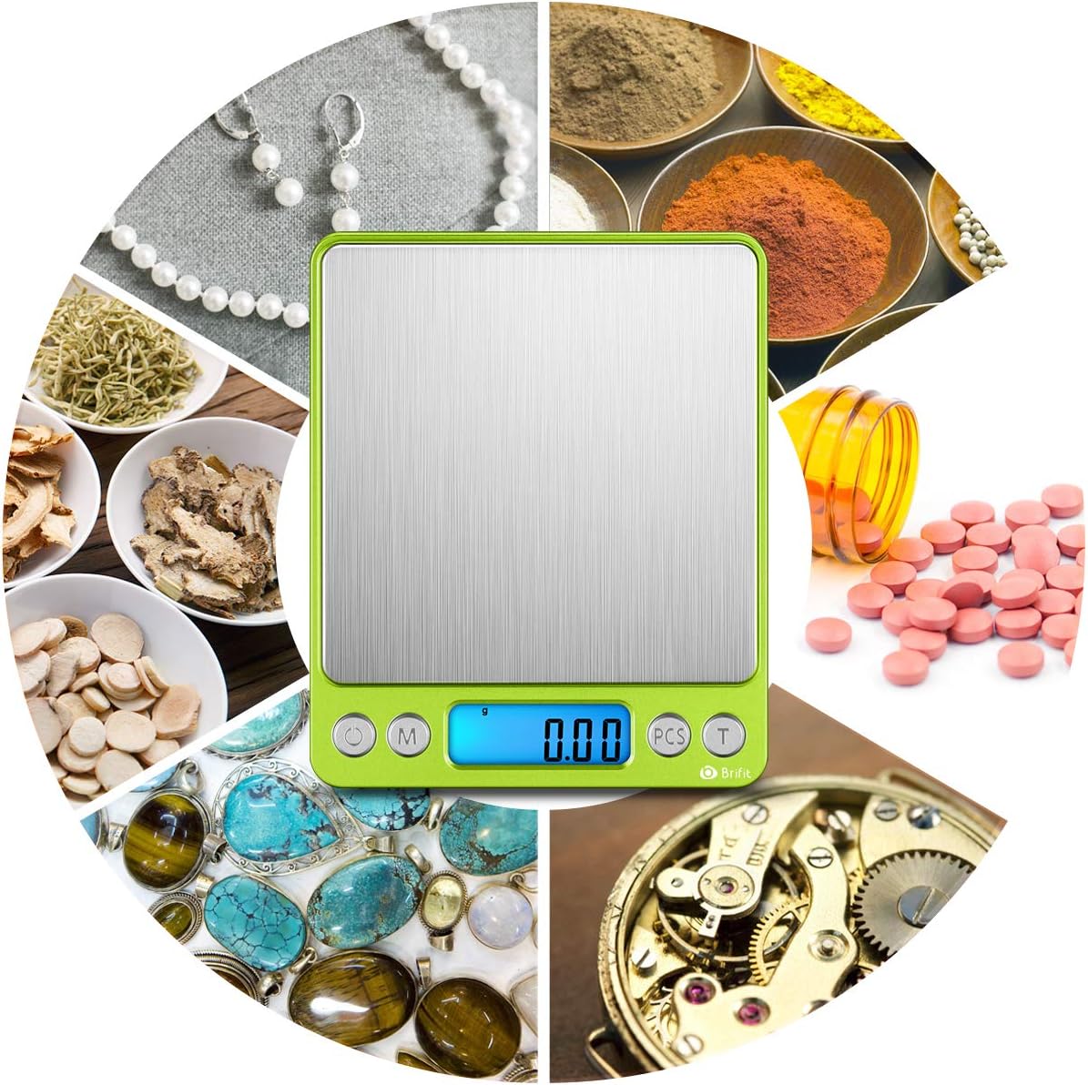Thumbnail 5 de AMIR Digitale Taschenwaage 500 g × 0,01 g – Feinwaage mit LCD, 6 Einheiten, PCS-Zählung, Tara-Funktion, 2 Ablagen, grün