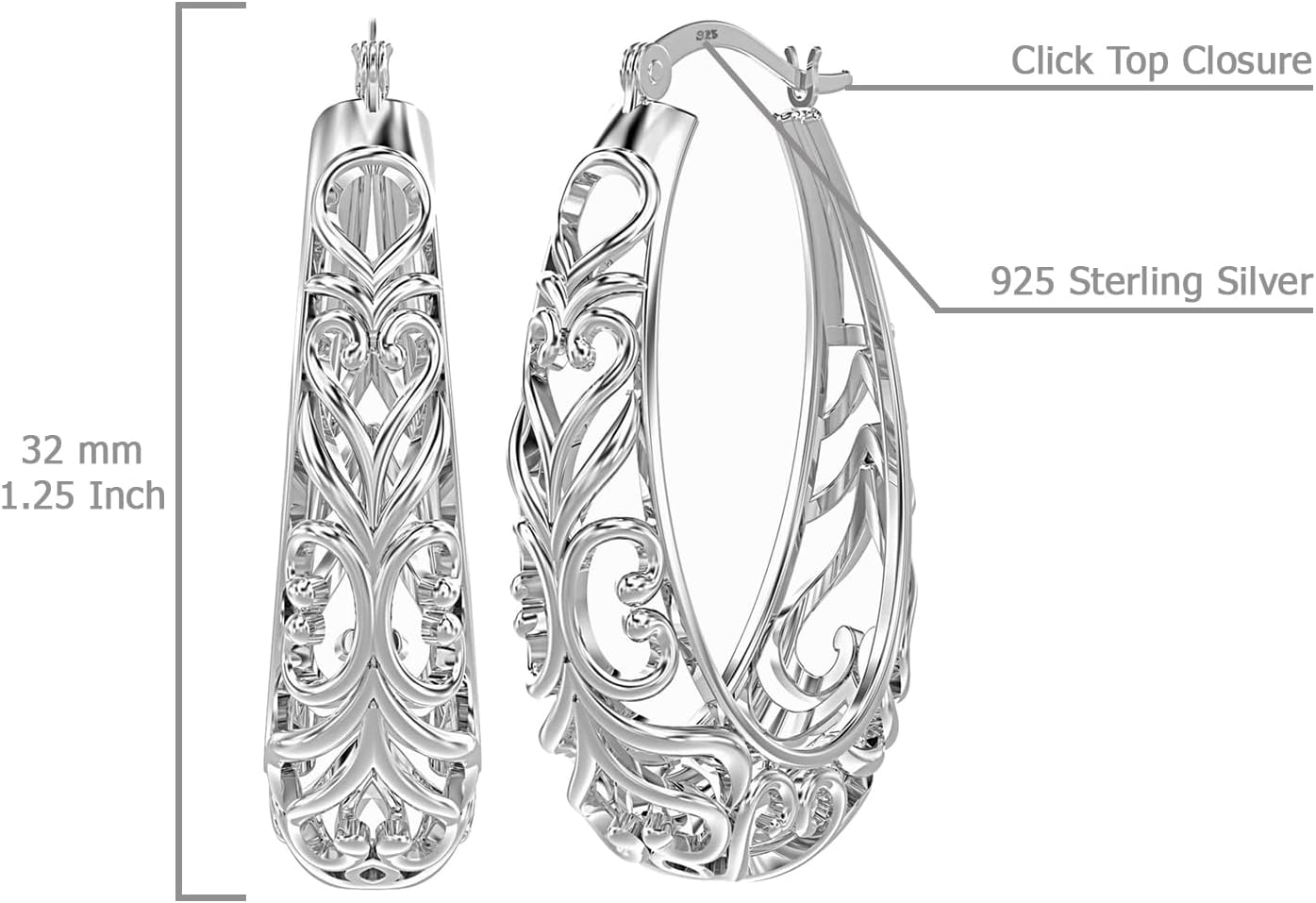 Detalle de LeCalla 925 Sterling Silber Creolen 32 mm
