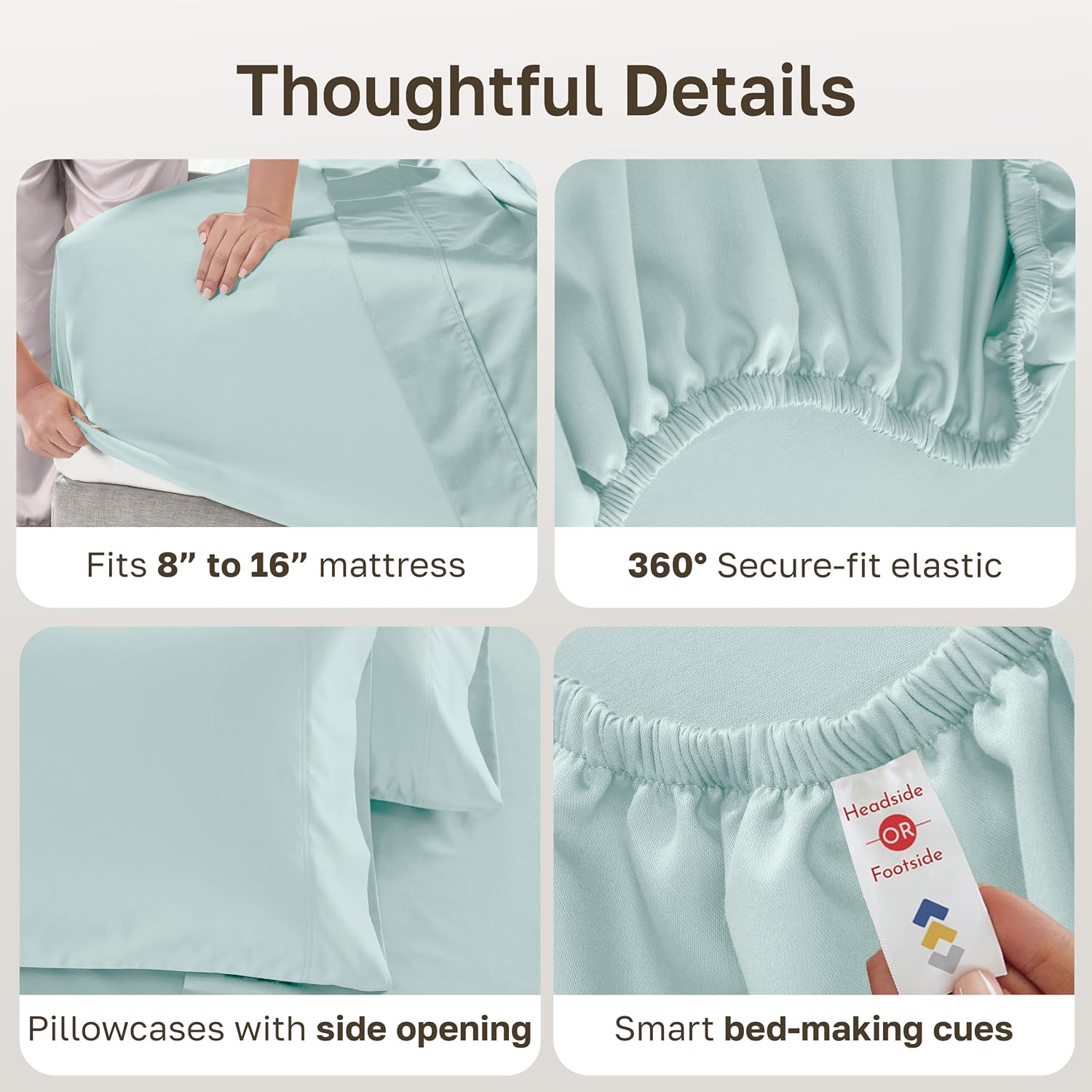 Detalle 2 de California Design Den 840307199898 600 Thread Count California King Cotton Sheets, Aqua