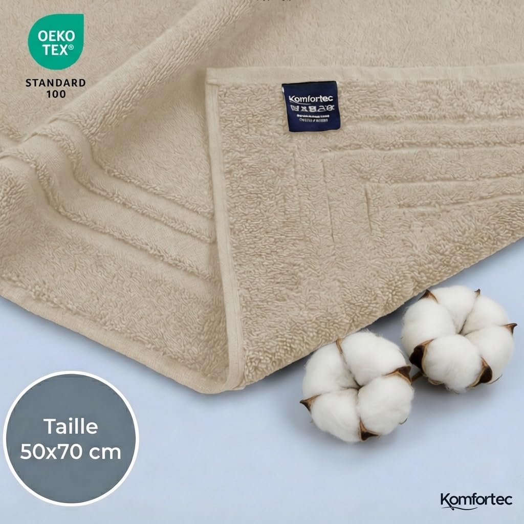 Thumbnail 6 de Komfortec Lot de 2 Tapis de Bain en coton absorbant 600 g/m² — Beige 50 x 70 cm