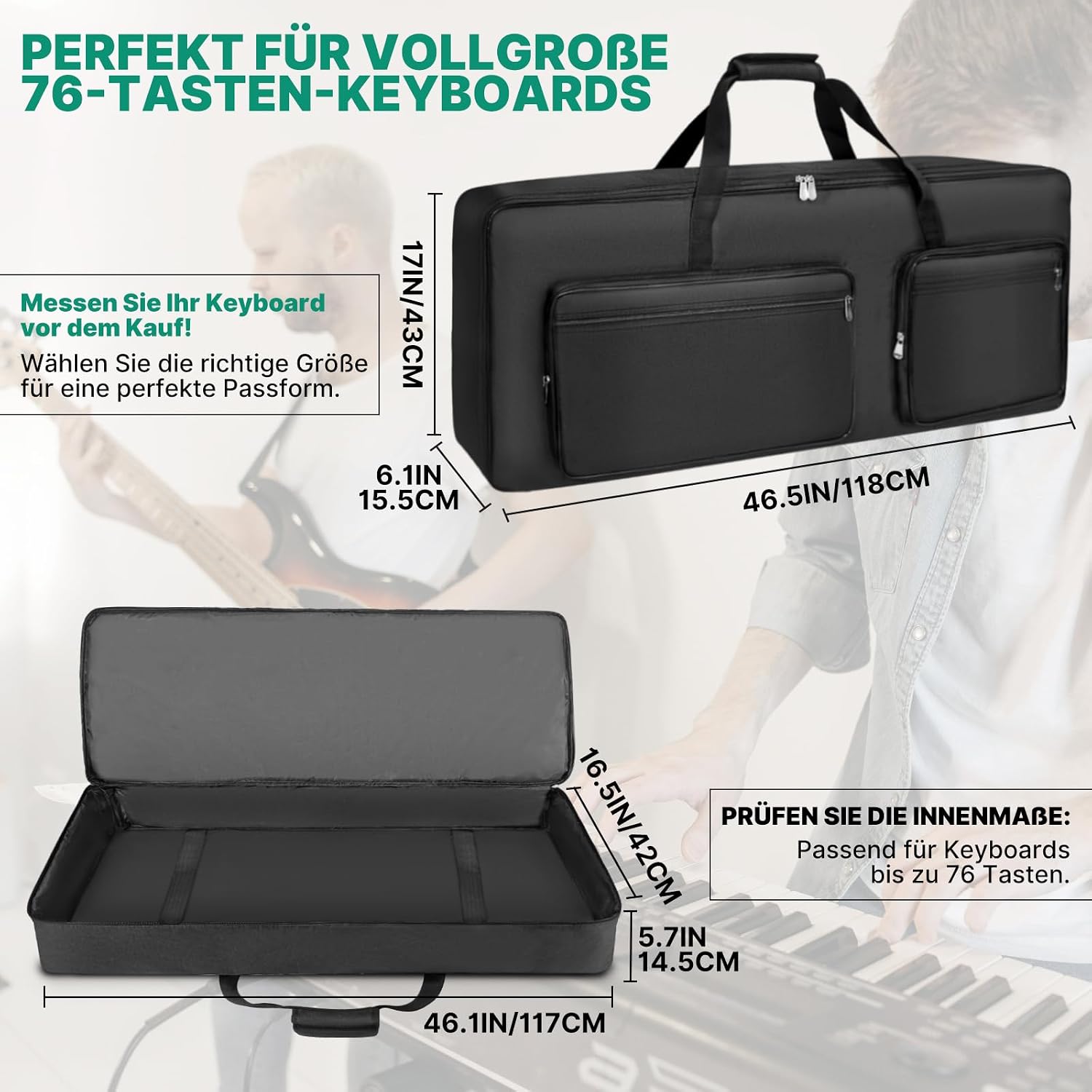 Thumbnail 1 de SUNDOY Keyboard Tasche – Gig Bag 600D Oxford, 8 mm Schaumstoffpolsterung, passend für 73/76-Tasten Keyboards